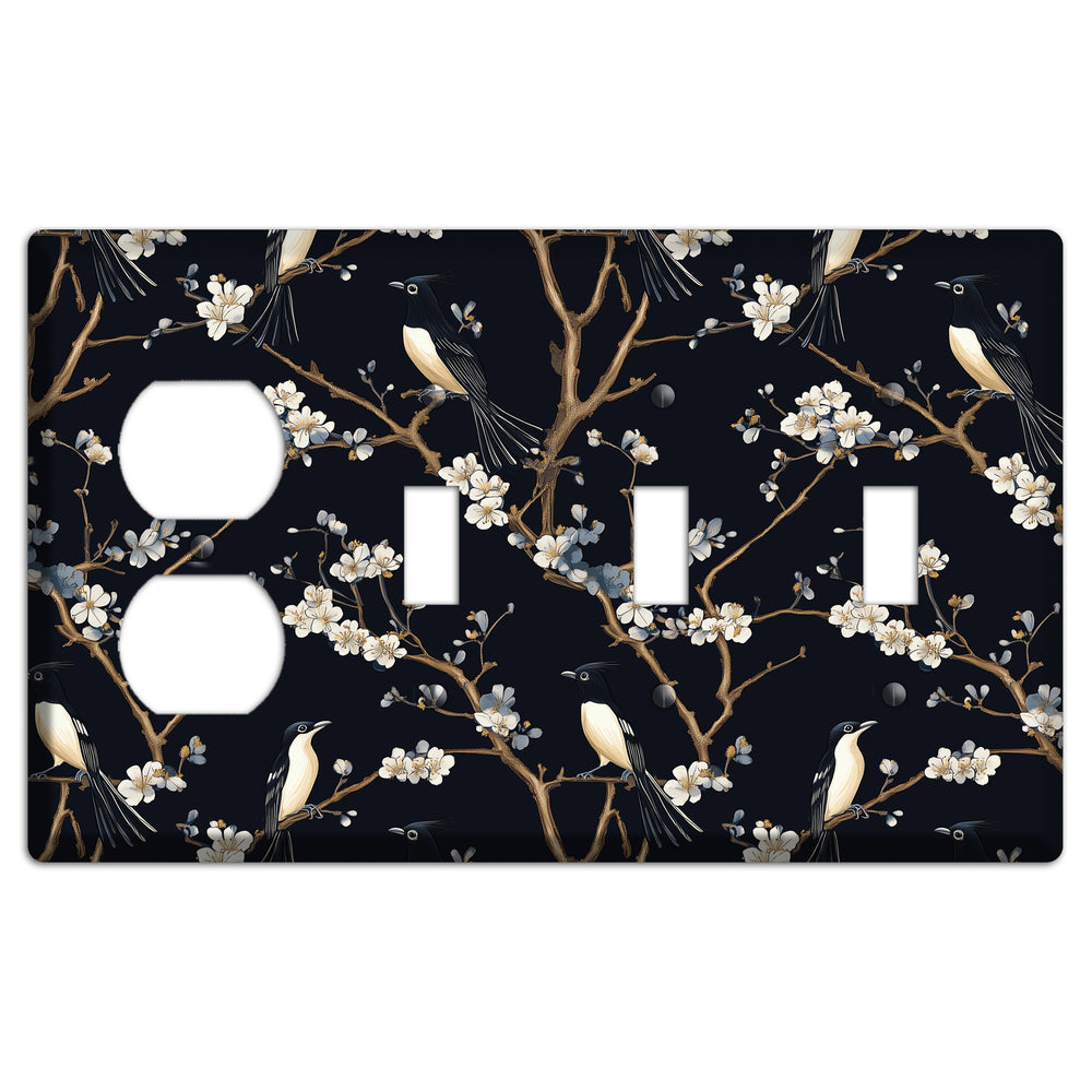 Plum Blossom Vigil Duplex / 3 Toggle Wallplate