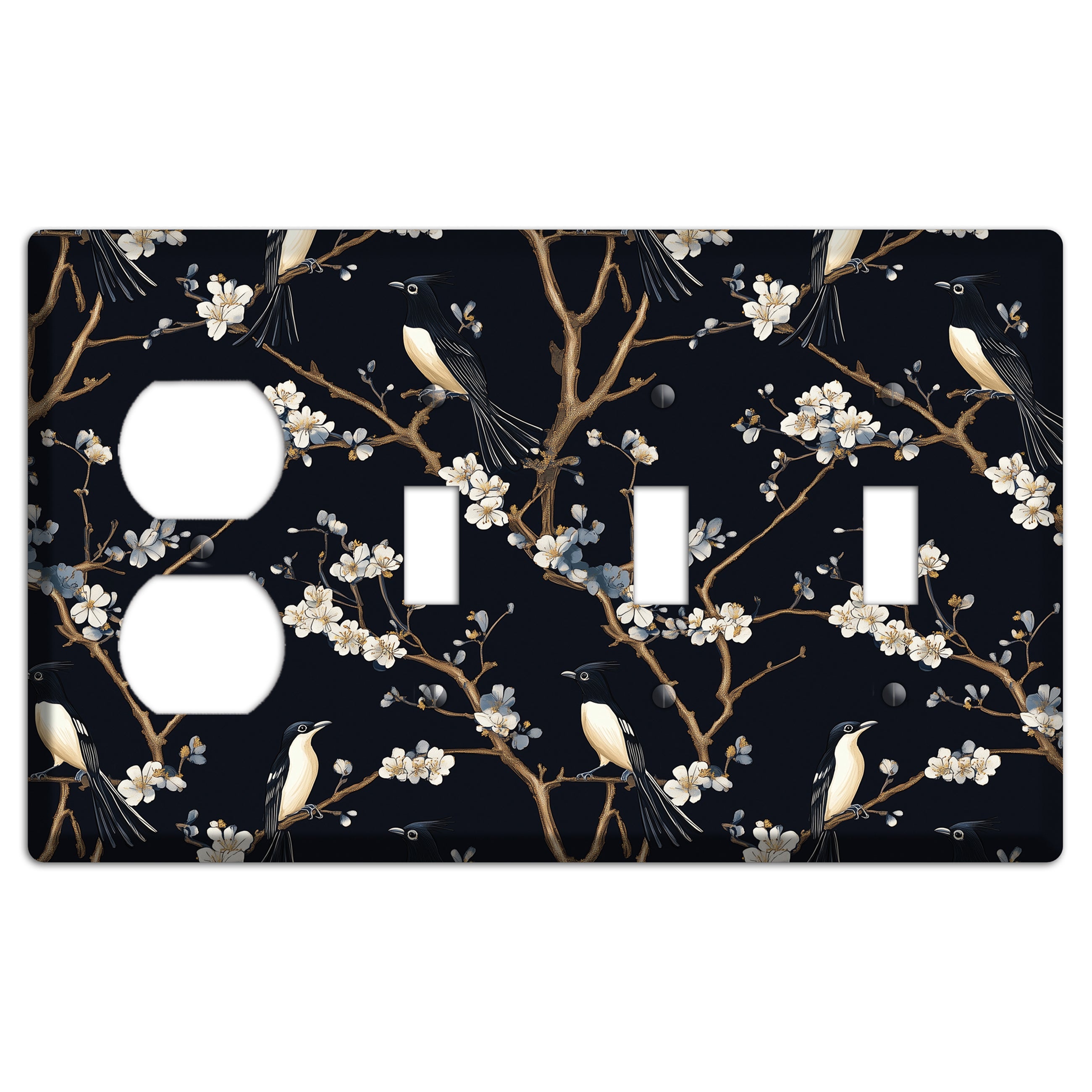 Plum Blossom Vigil Duplex / 3 Toggle Wallplate