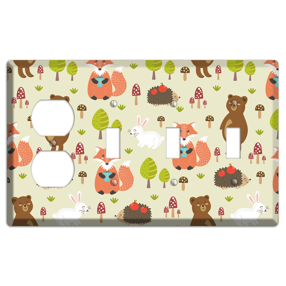 Forest Critters (Beige) Duplex / 3 Toggle Wallplate
