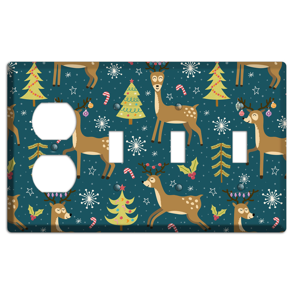 Reindeer Parade (Teal) Duplex / 3 Toggle Wallplate