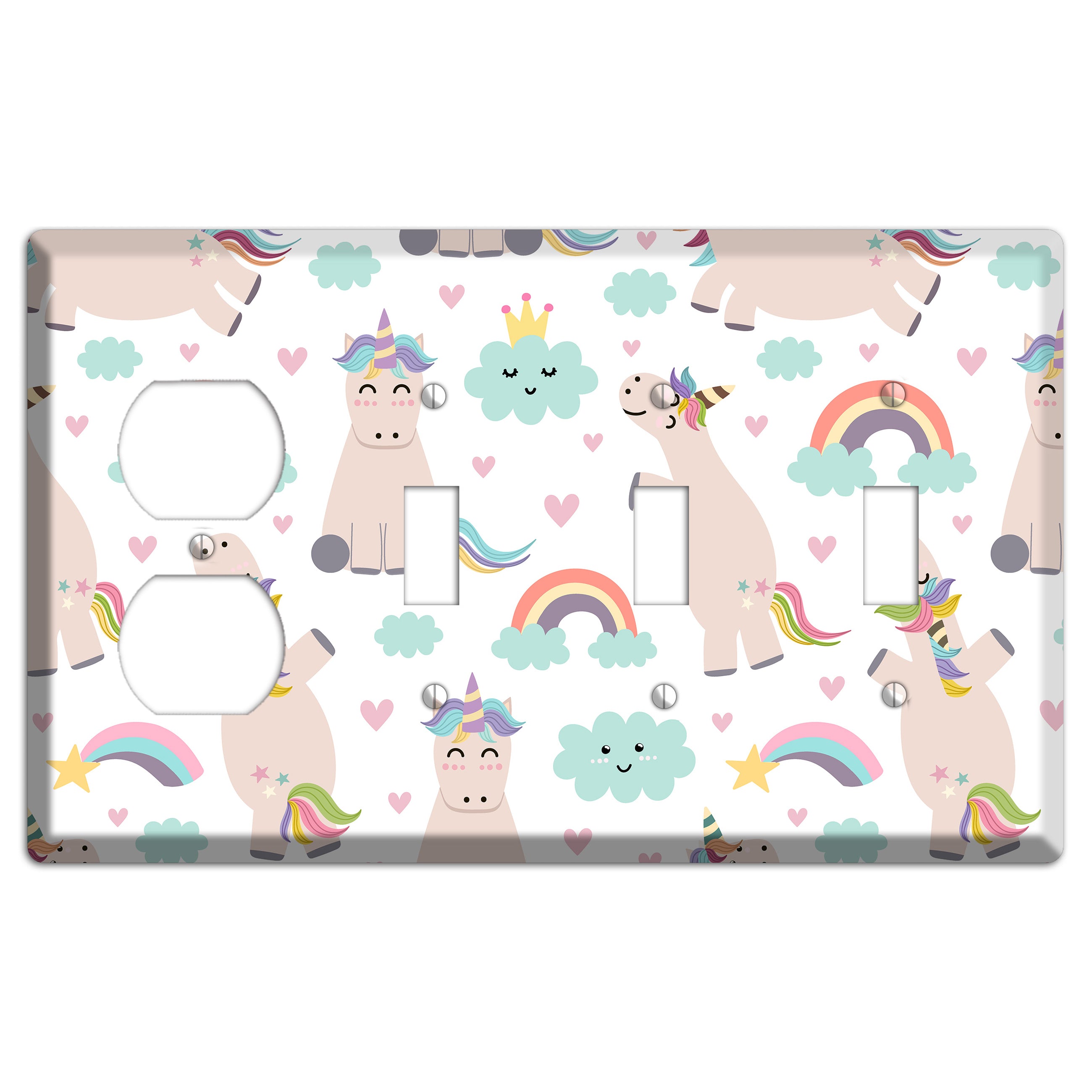 Rainbow Cloud Herd Duplex / 3 Toggle Wallplate
