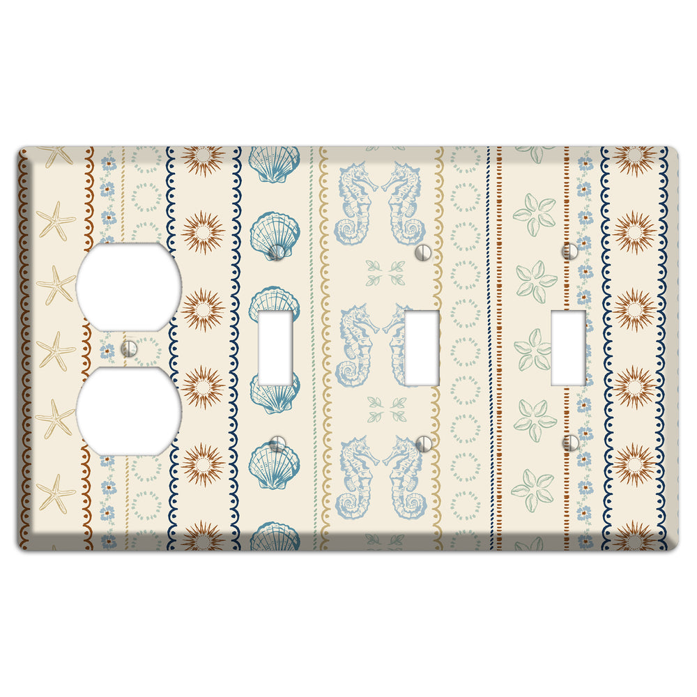 Ivory Seahorse Stripe Duplex / 3 Toggle Wallplate