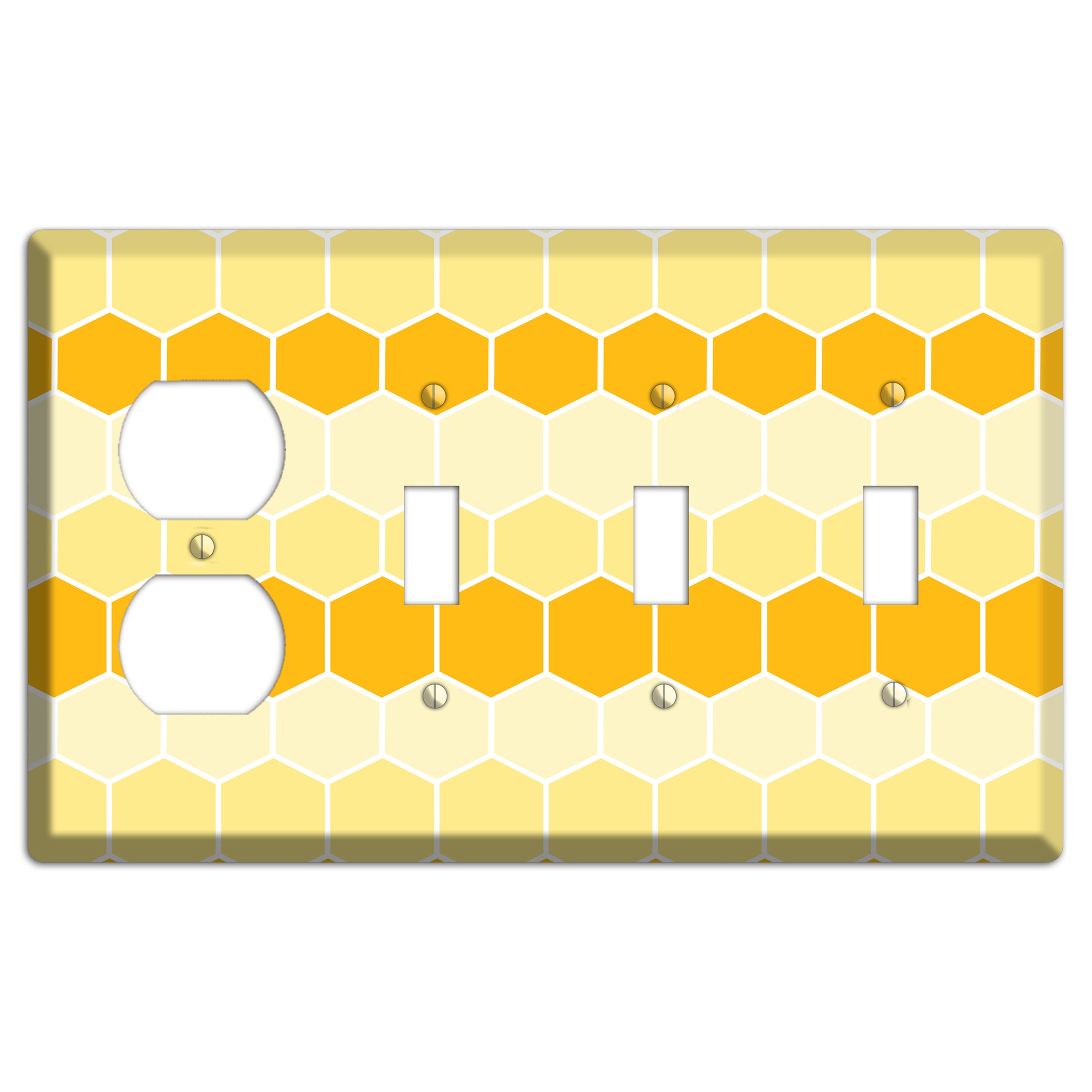 Golden Hollow Grid Duplex / 3 Toggle Wallplate