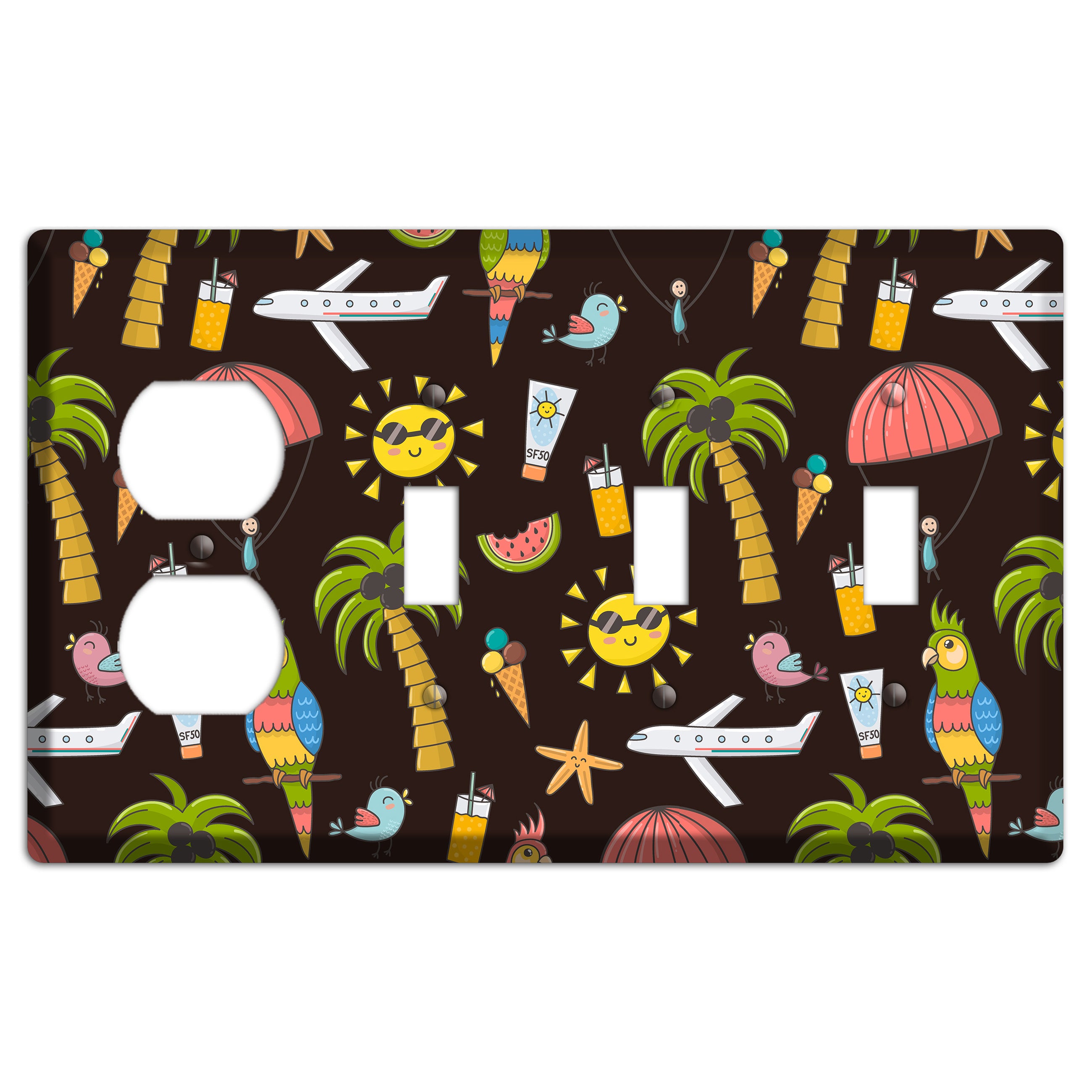 Sunset Tropics Duplex / 3 Toggle Wallplate