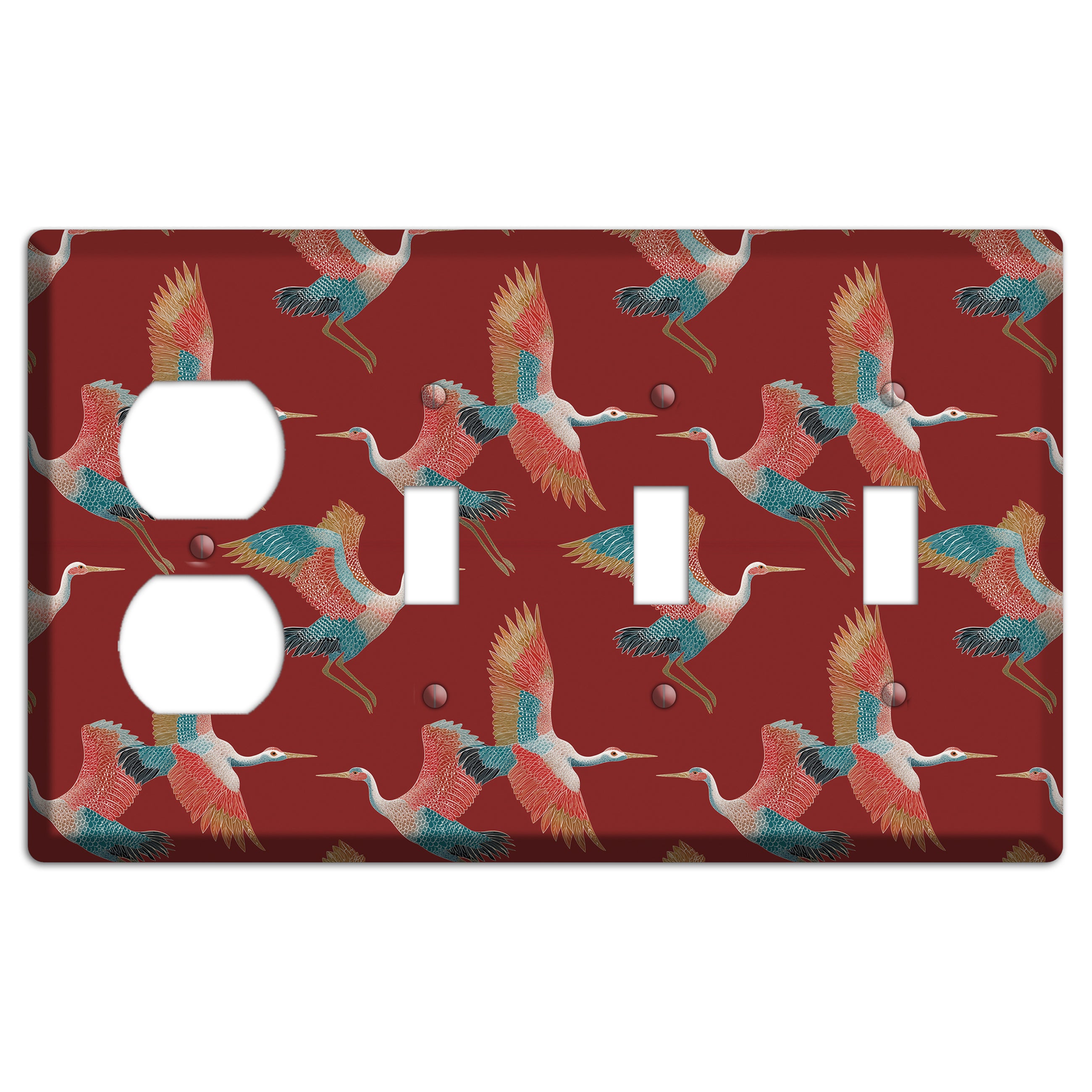 Crimson Heron Dance Duplex / 3 Toggle Wallplate
