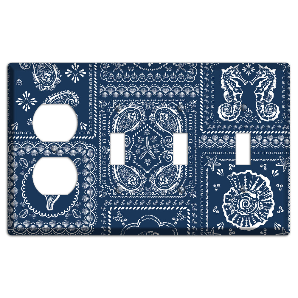 Navy Paisley Patchwork Duplex / 3 Toggle Wallplate