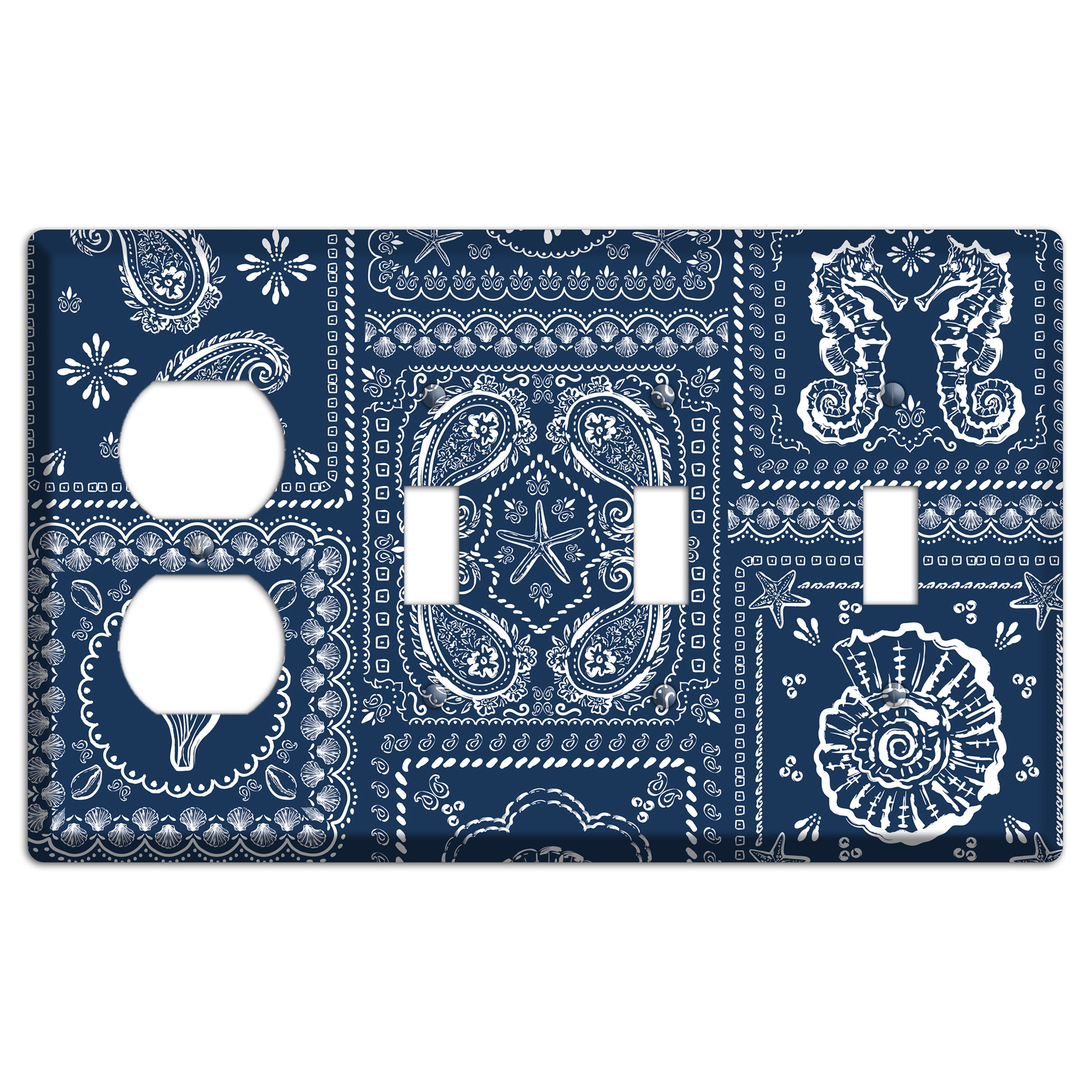 Navy Paisley Patchwork Duplex / 3 Toggle Wallplate