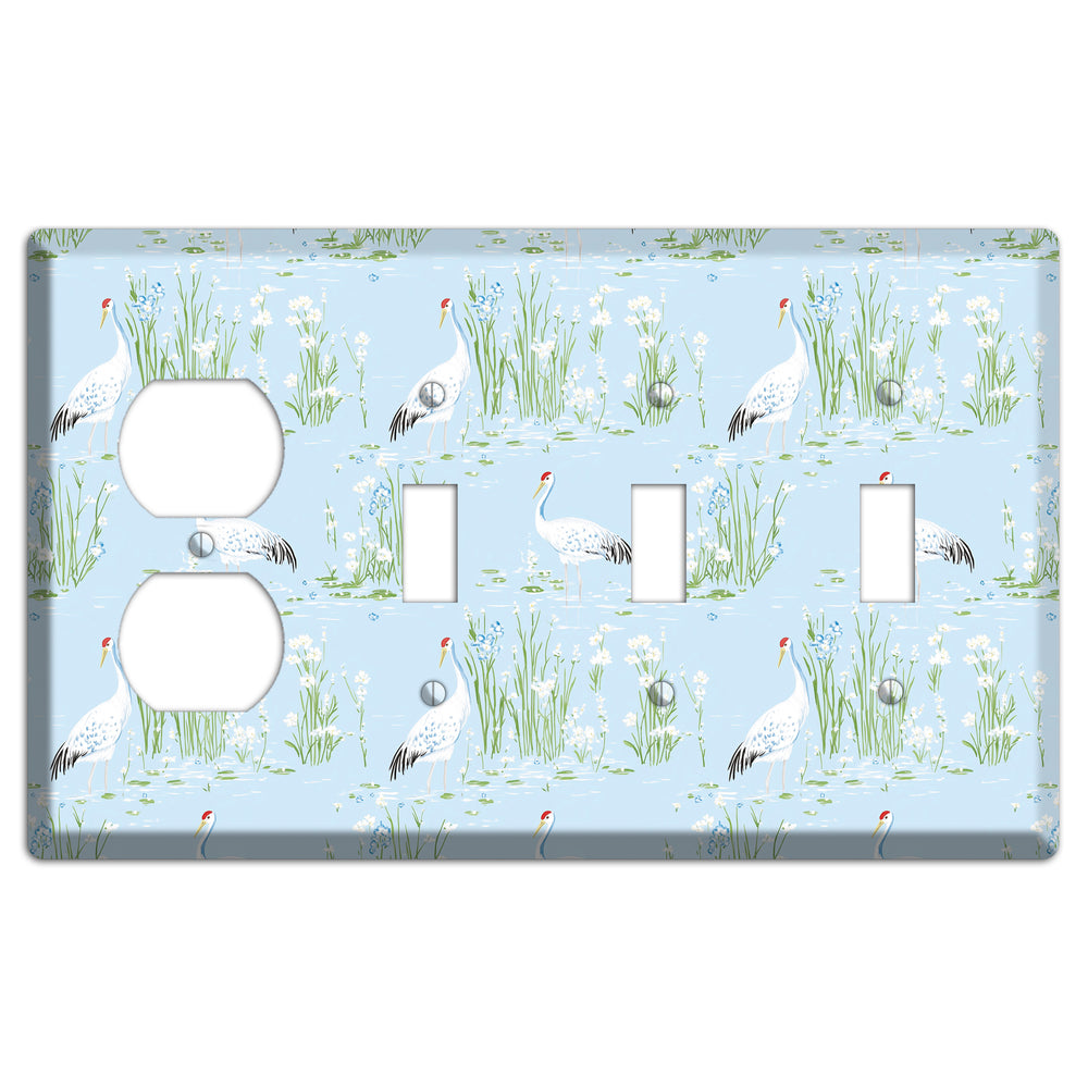 Azure Crane Sanctuary Duplex / 3 Toggle Wallplate