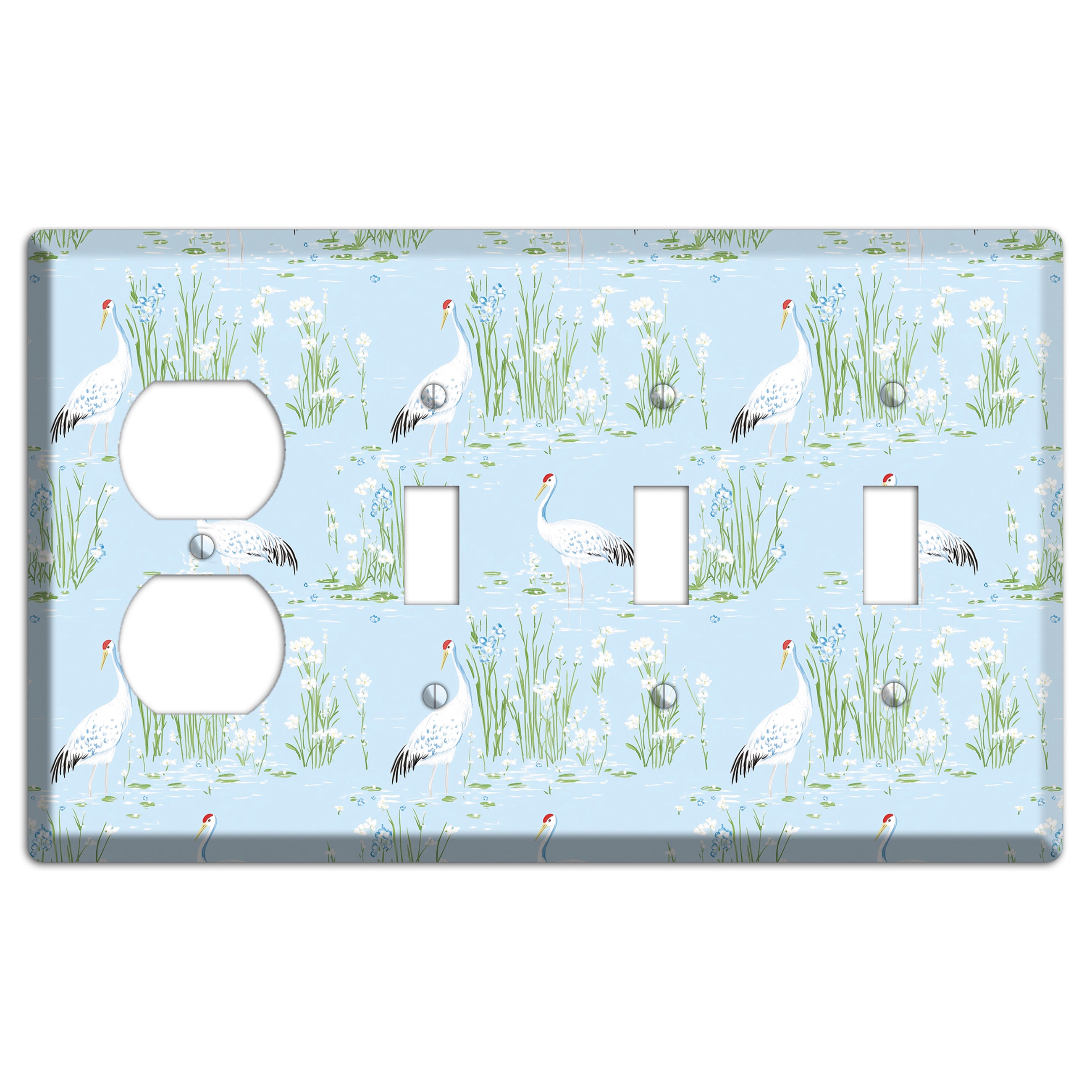 Azure Crane Sanctuary Duplex / 3 Toggle Wallplate