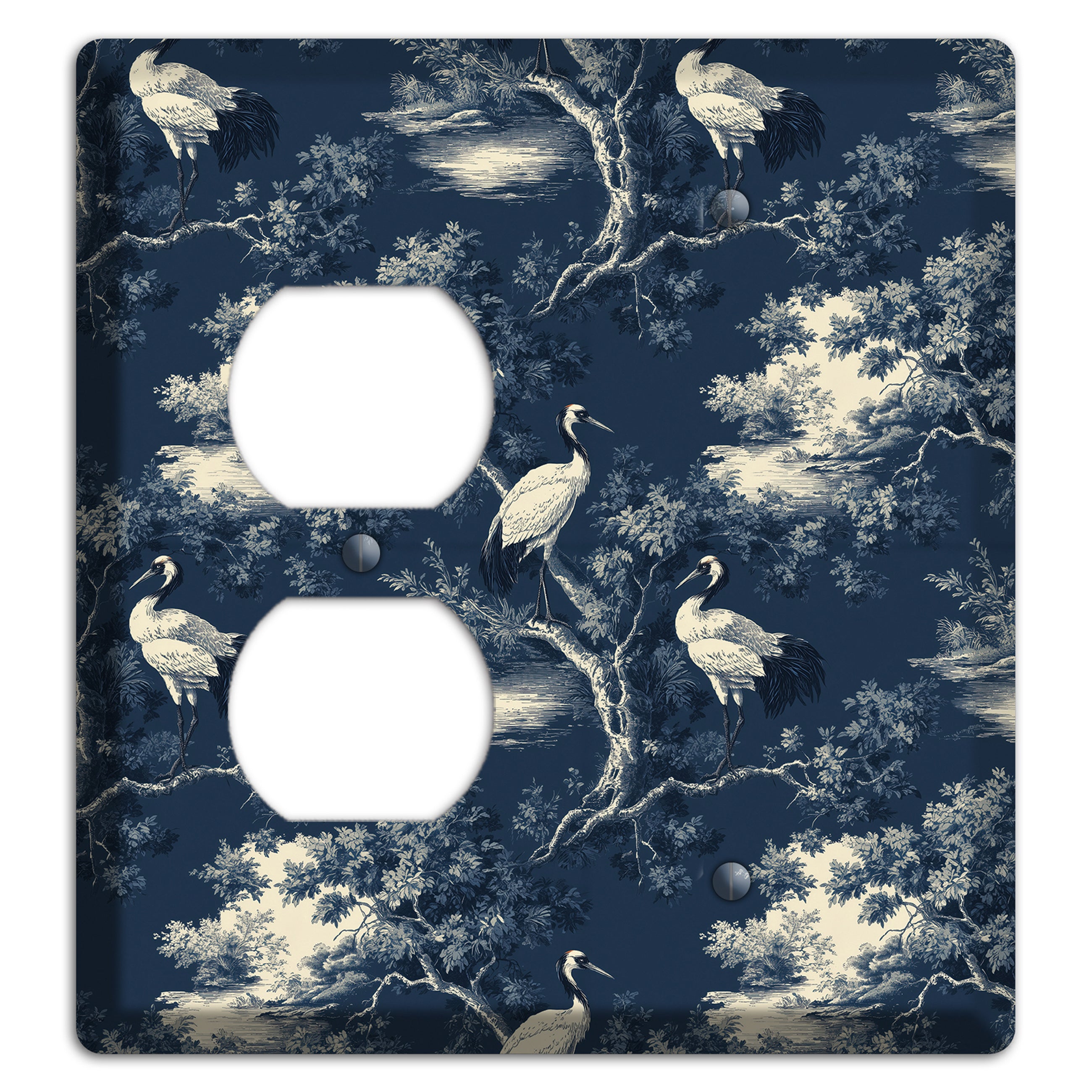 Midnight Crane Toile Duplex / Blank Wallplate