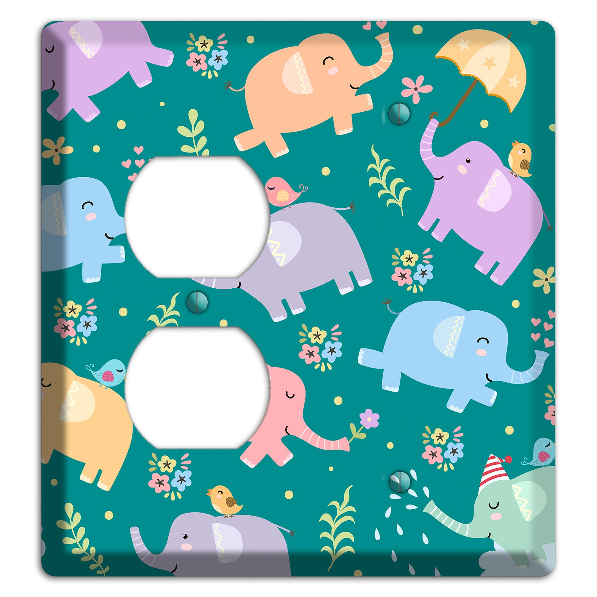 Elephant Parade (Teal) Duplex / Blank Wallplate