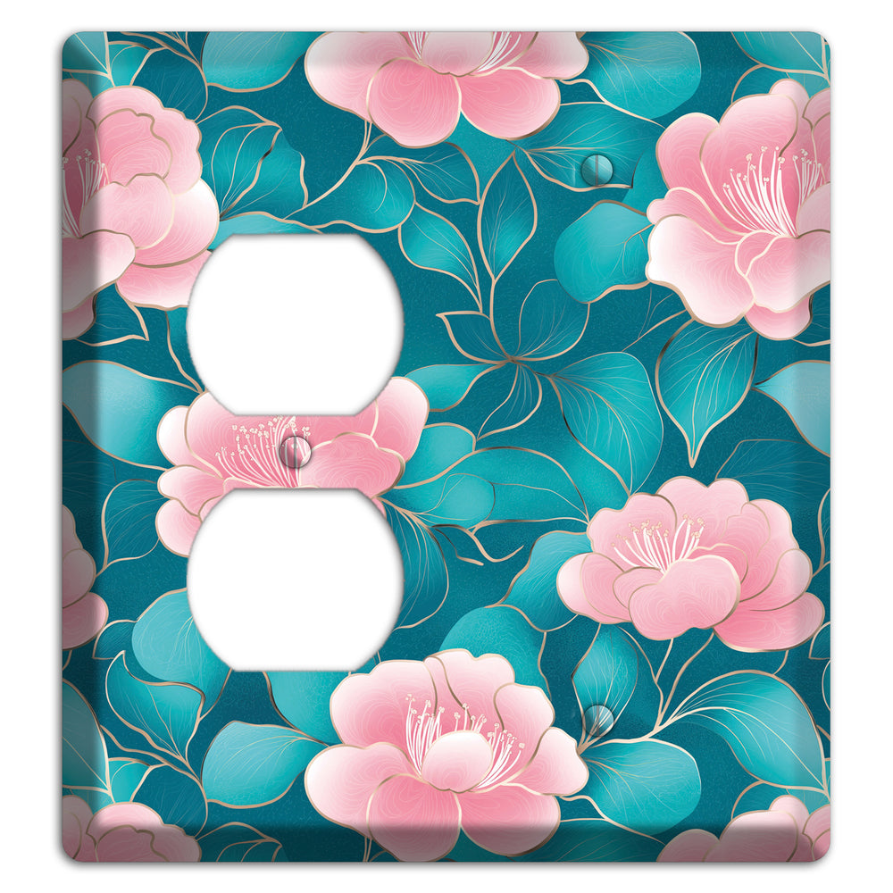 Teal Camellia Bloom Duplex / Blank Wallplate
