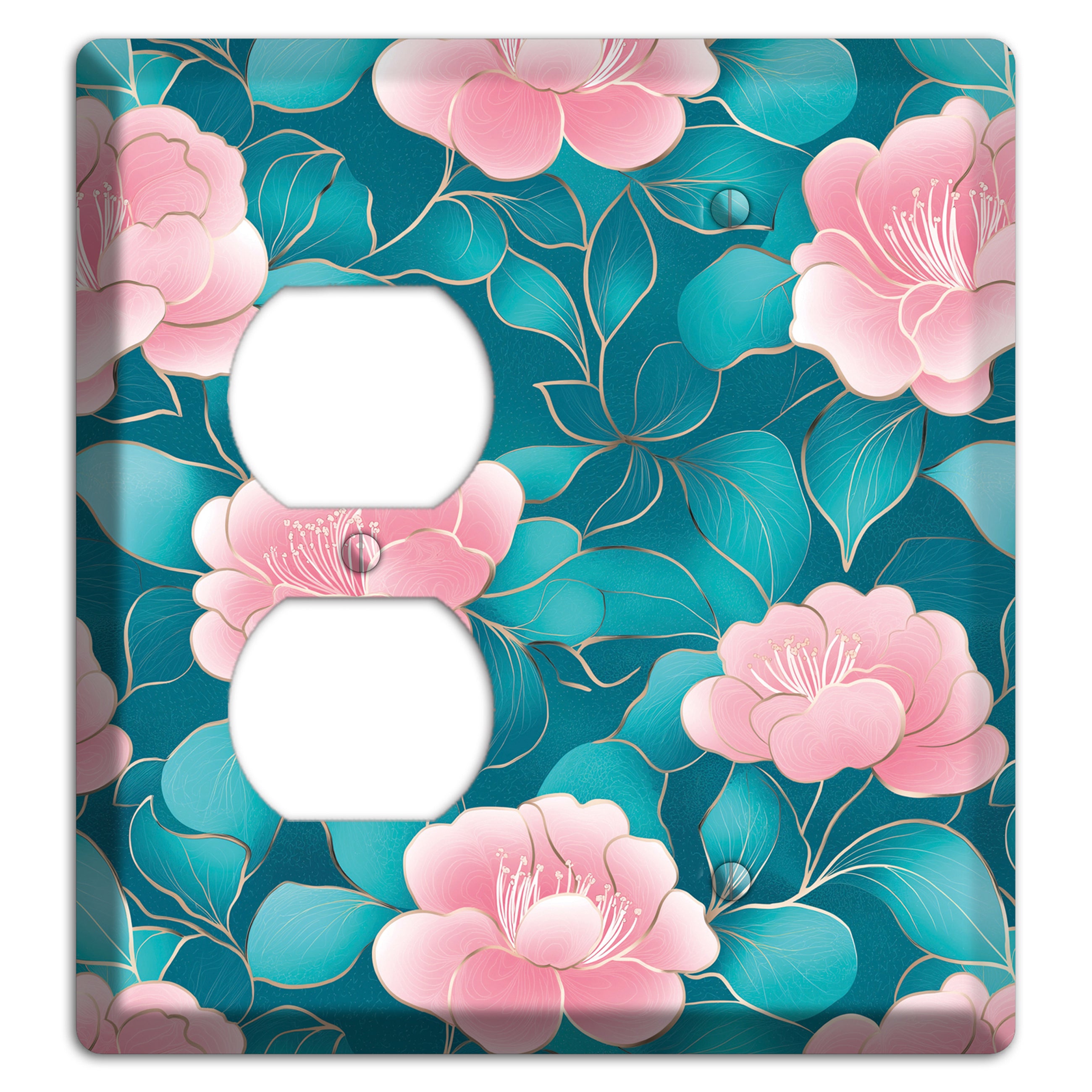 Teal Camellia Bloom Duplex / Blank Wallplate
