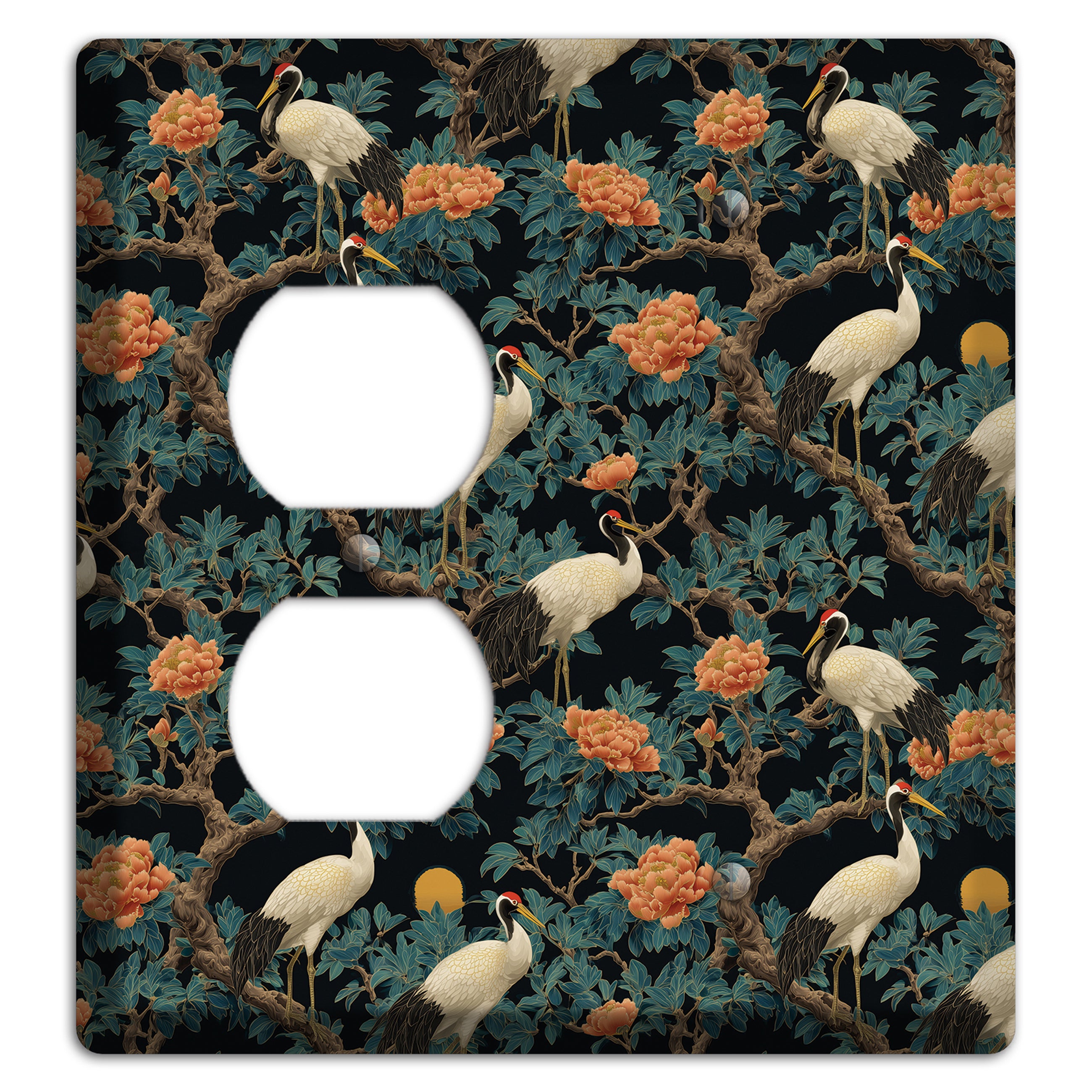 Teal Moonrise Cranes Duplex / Blank Wallplate