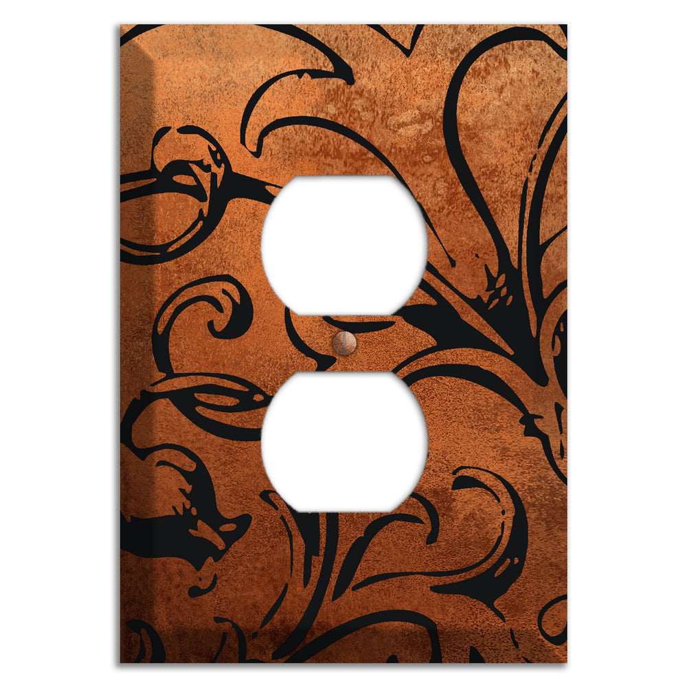 Antique Copper Victorian Scroll Duplex Outlet Wallplate