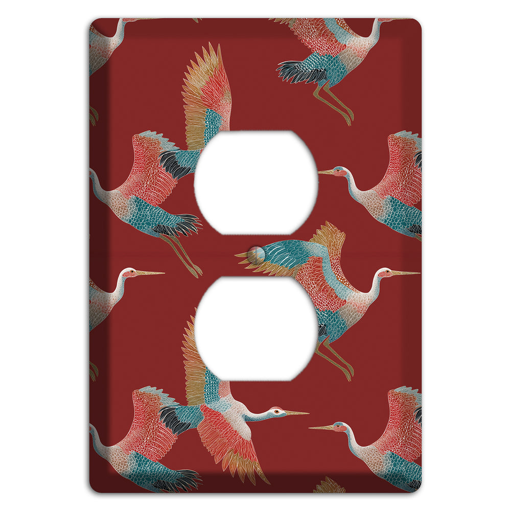 Crimson Heron Dance Duplex Outlet Wallplate