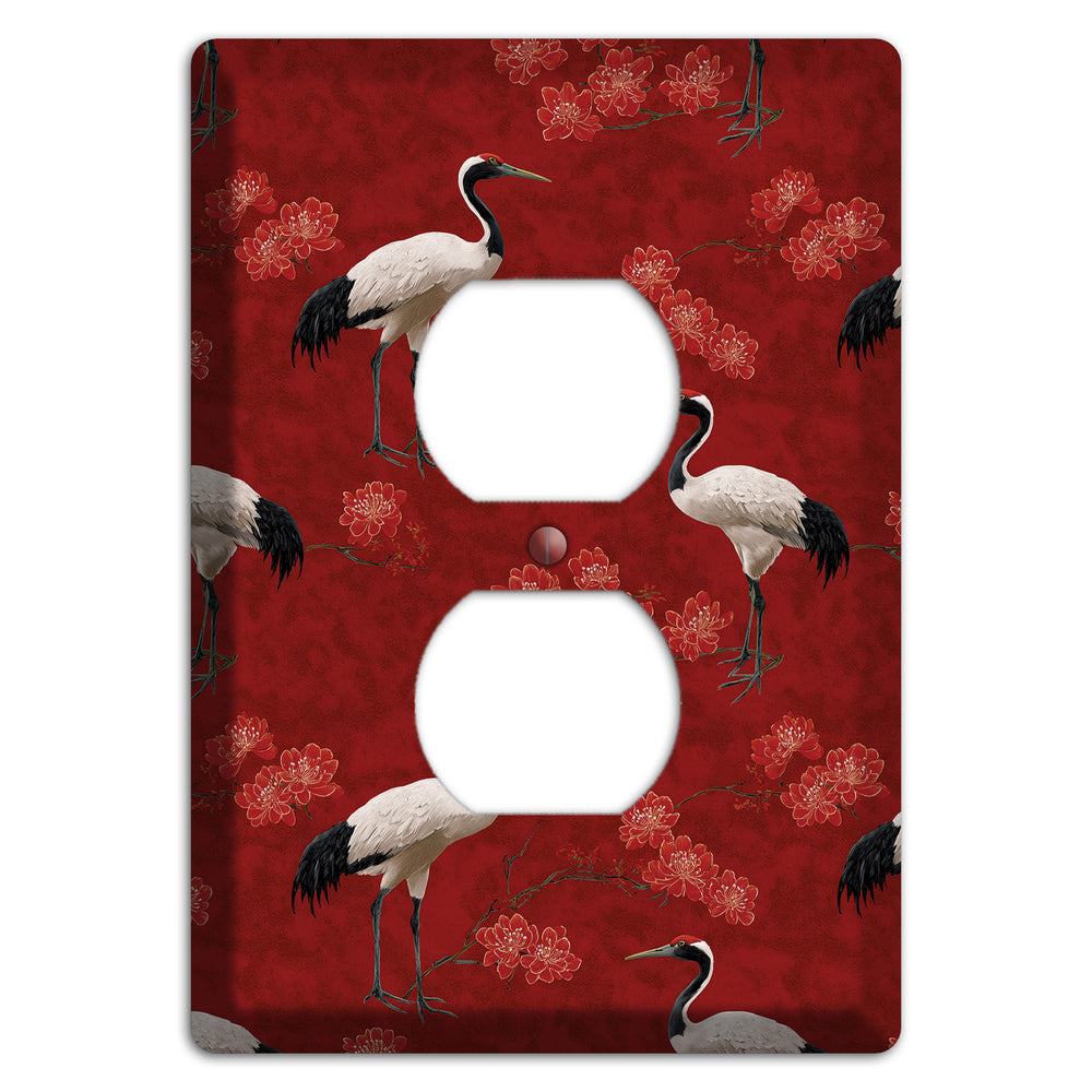 Vermillion Crane Bloom Duplex Outlet Wallplate