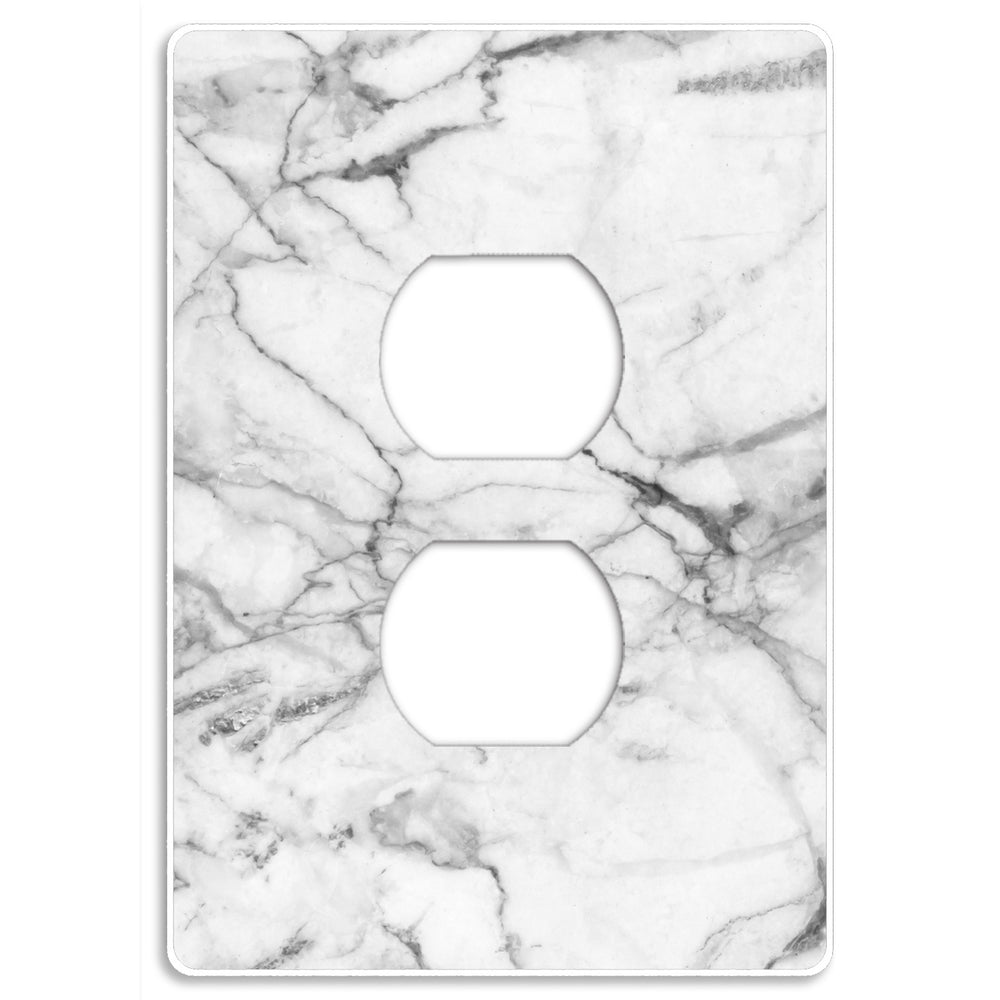 Screwless White and Gray Marble Duplex Outlet Wallplate