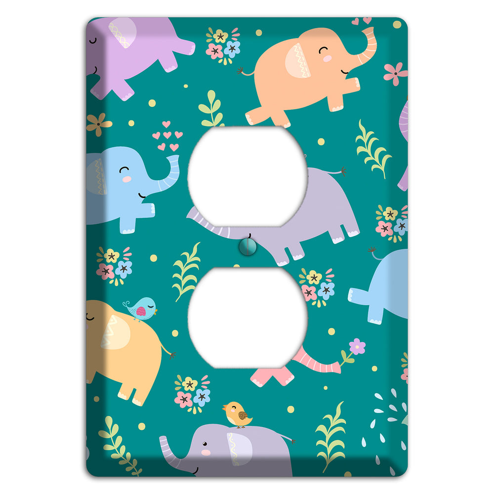 Elephant Parade (Teal) Duplex Outlet Wallplate