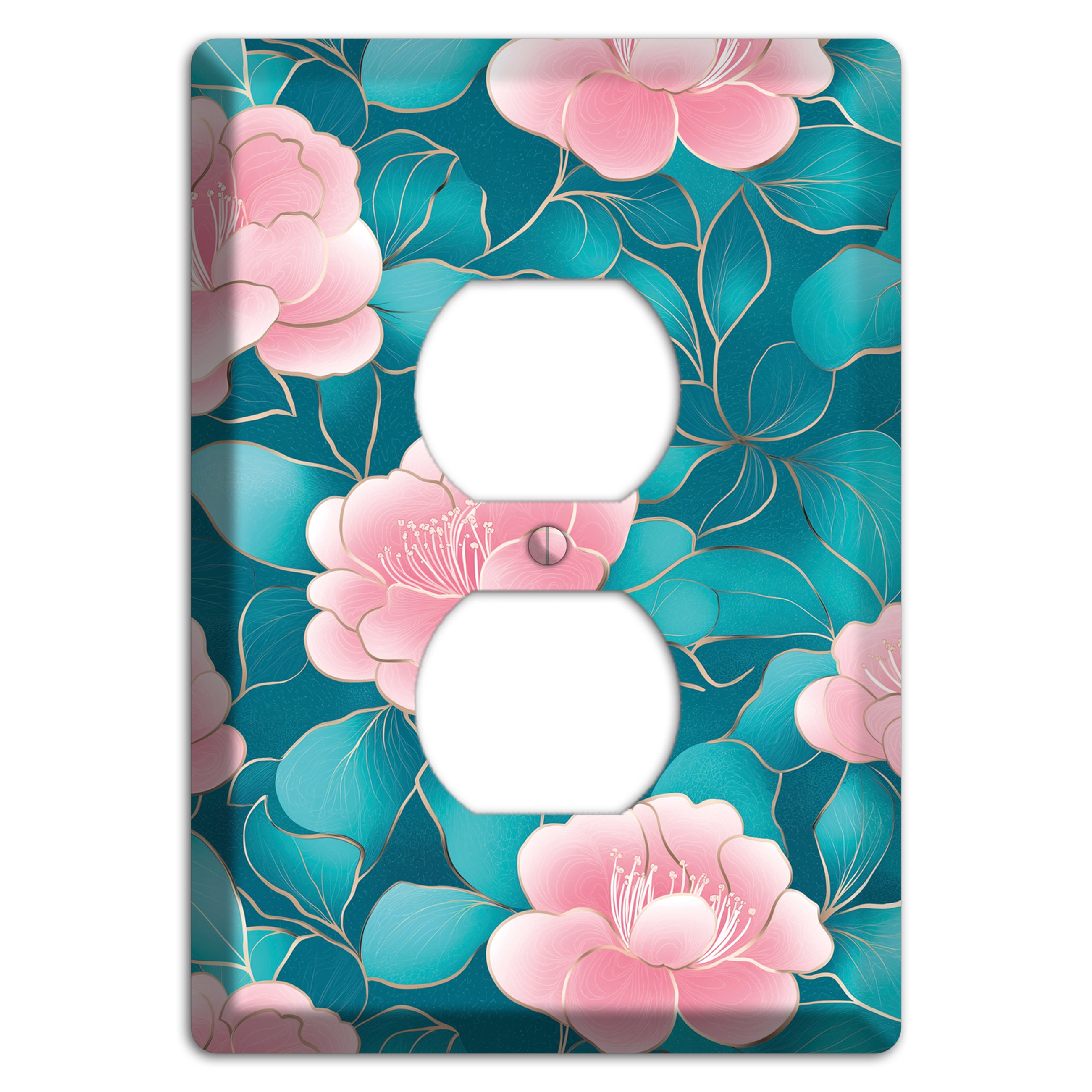 Teal Camellia Bloom Duplex Outlet Wallplate
