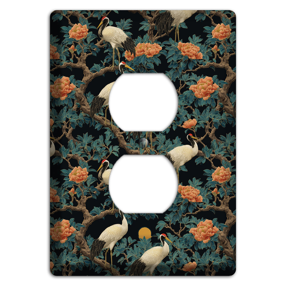 Teal Moonrise Cranes Duplex Outlet Wallplate