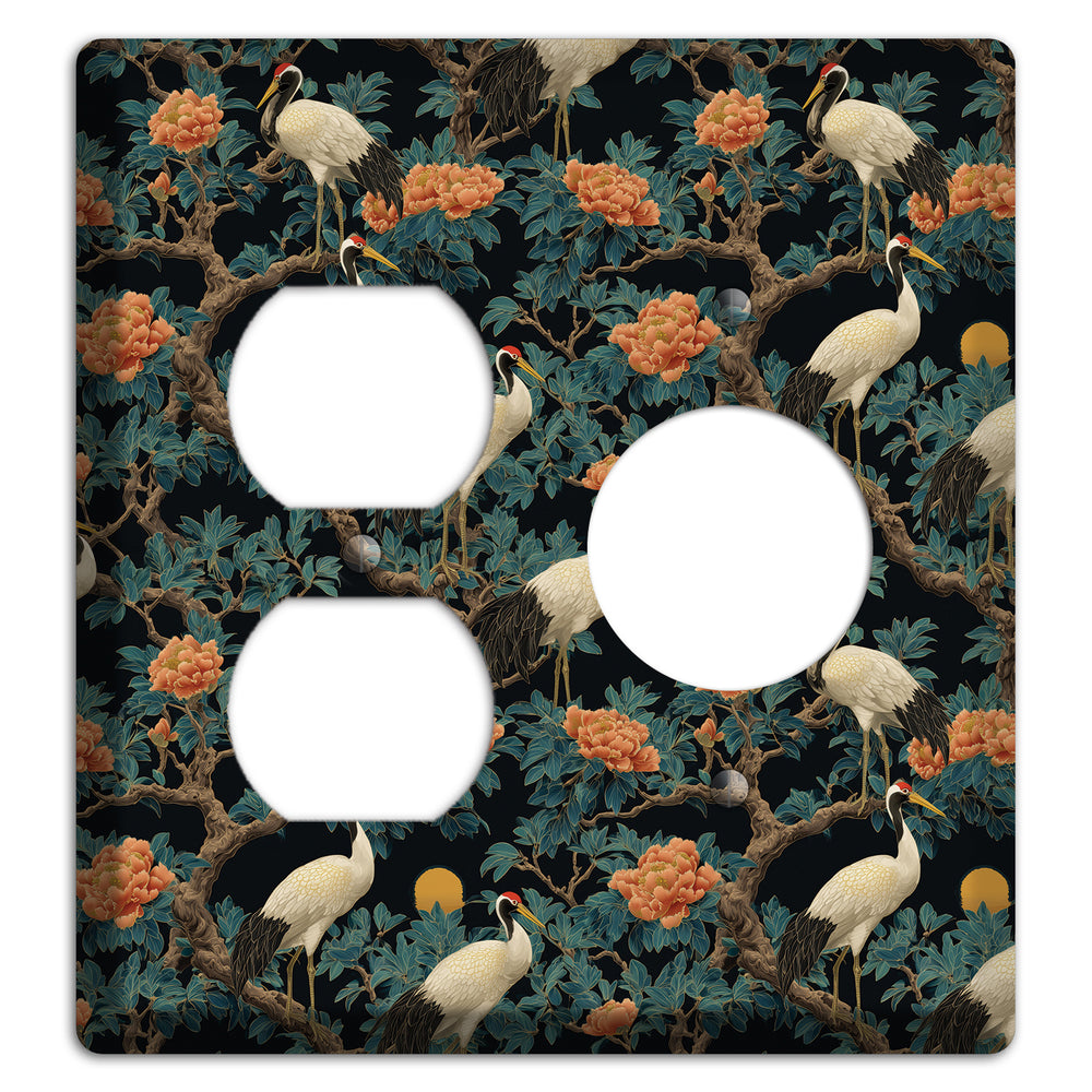 Teal Moonrise Cranes Duplex / Receptacle Wallplate