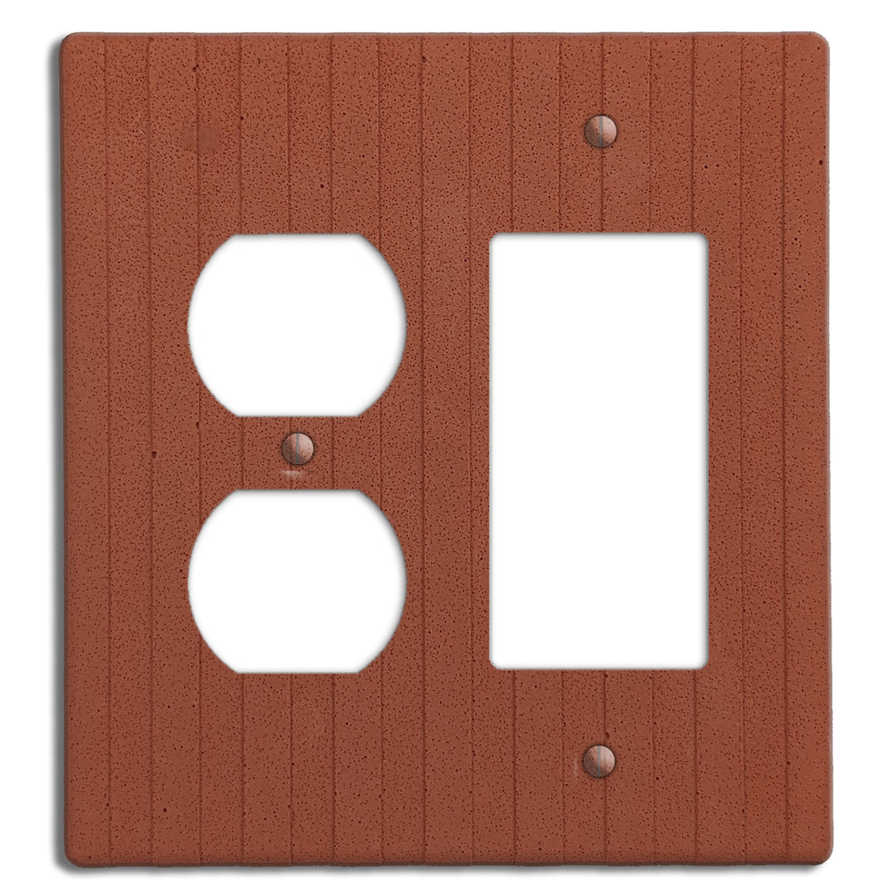 Terra Red Boho Stripes Rocker / Duplex Outlet Cover Plate