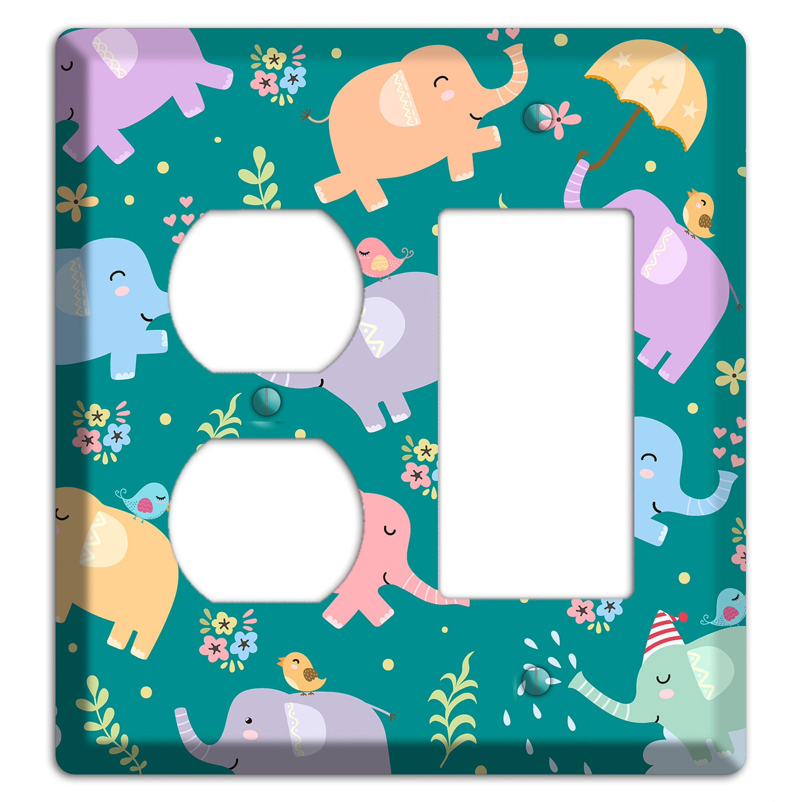 Elephant Parade (Teal) Duplex / Rocker Wallplate
