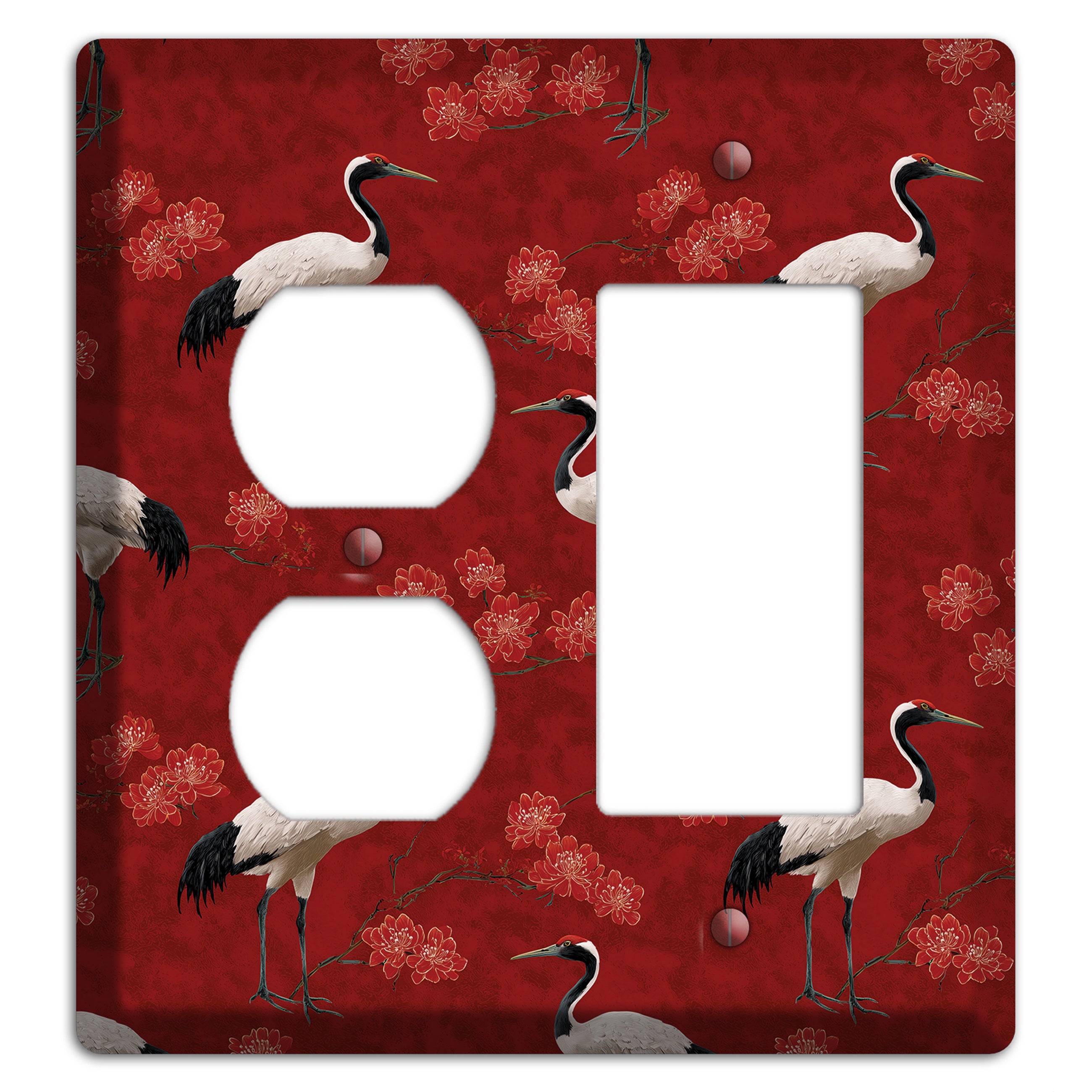 Vermillion Crane Bloom Duplex / Rocker Wallplate