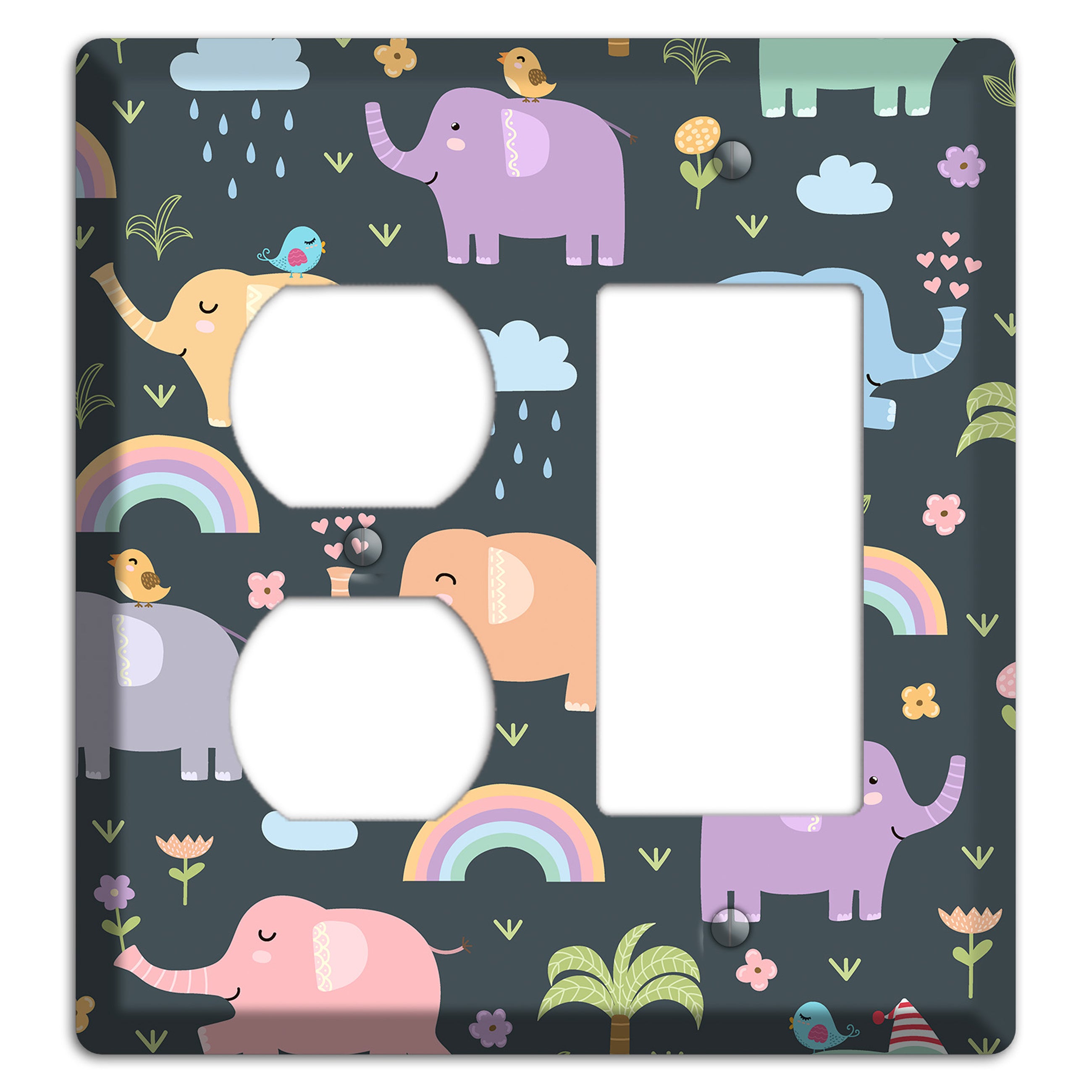 Elephant Parade (Charcoal) Duplex / Rocker Wallplate