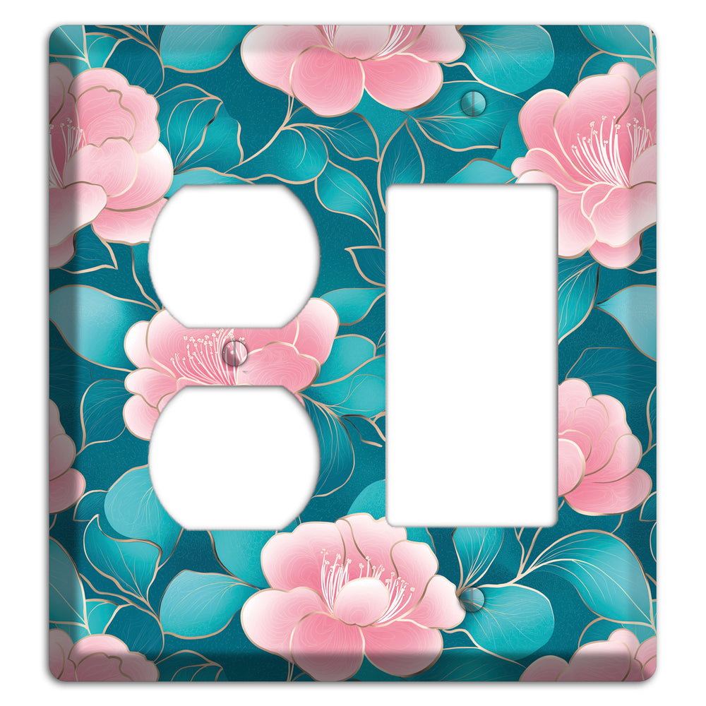 Teal Camellia Bloom Duplex / Rocker Wallplate