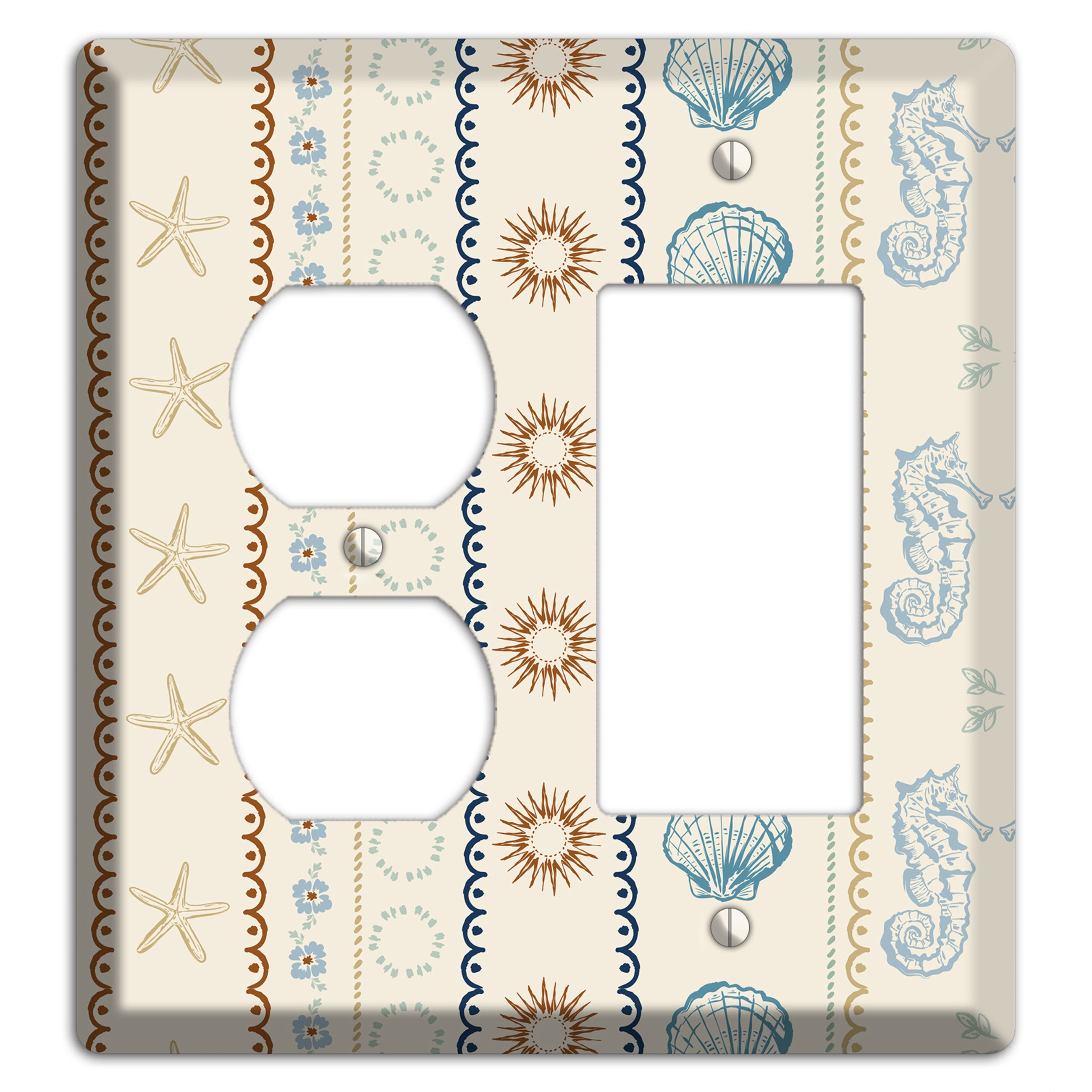 Ivory Seahorse Stripe Duplex / Rocker Wallplate