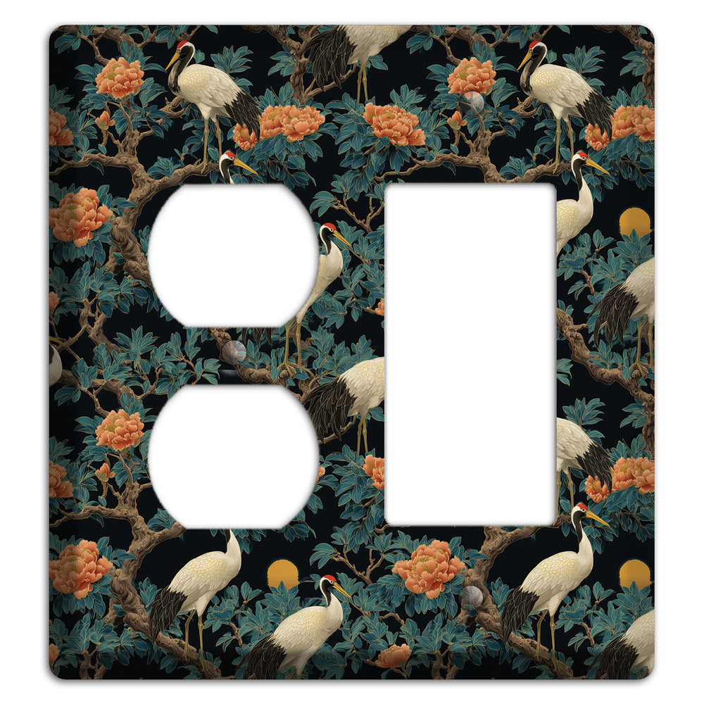 Teal Moonrise Cranes Duplex / Rocker Wallplate
