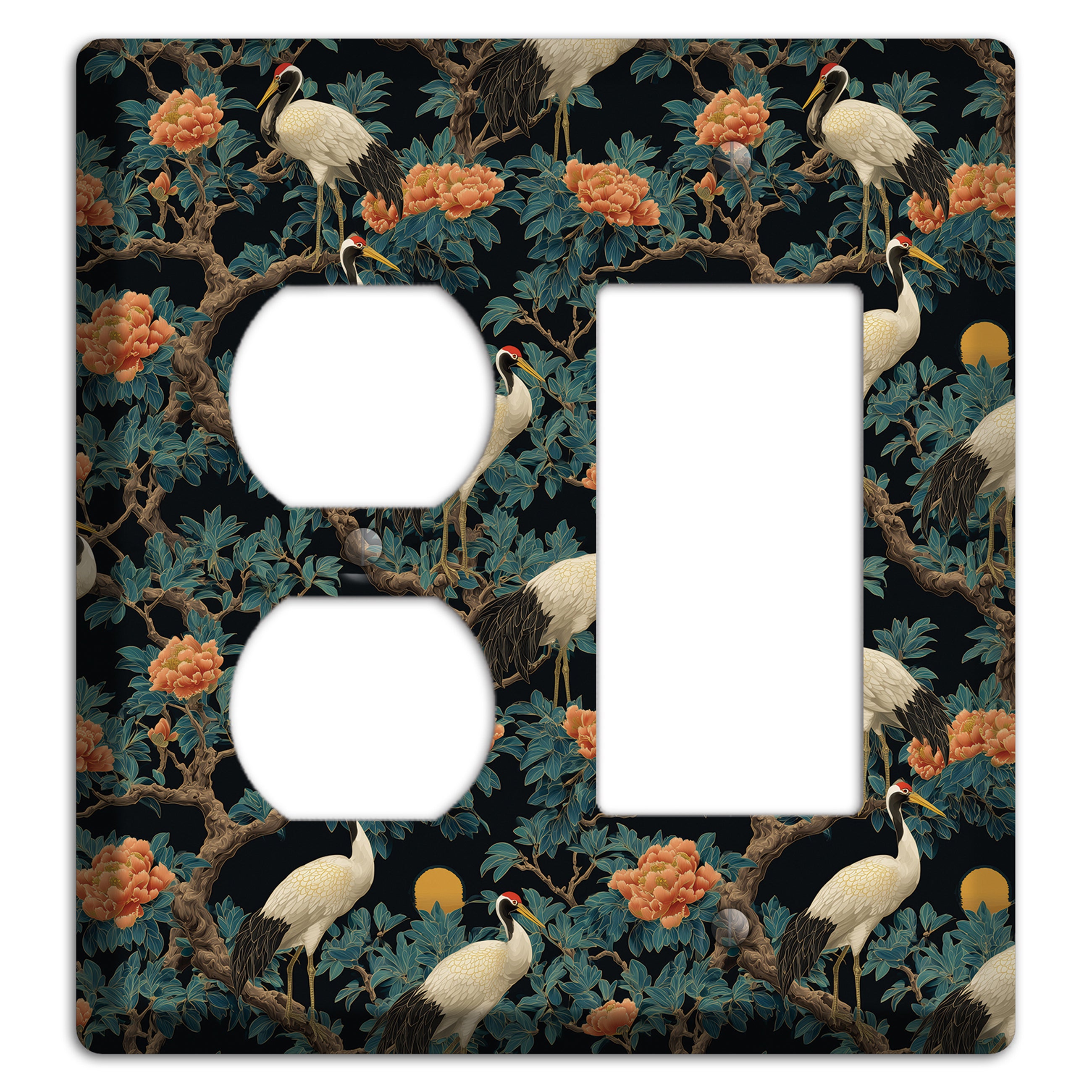 Teal Moonrise Cranes Duplex / Rocker Wallplate