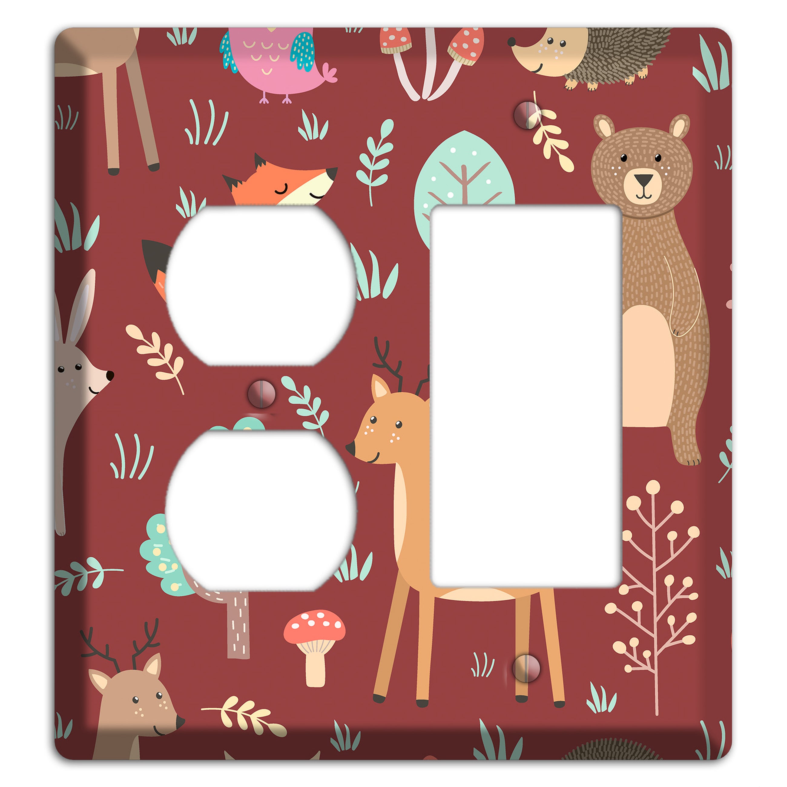 Woodland Friends (Maroon) Duplex / Rocker Wallplate