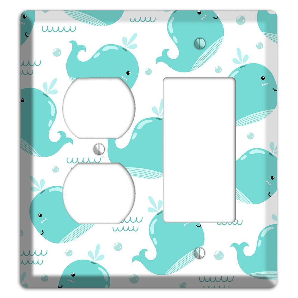 Happy Whales (White) Duplex / Rocker Wallplate