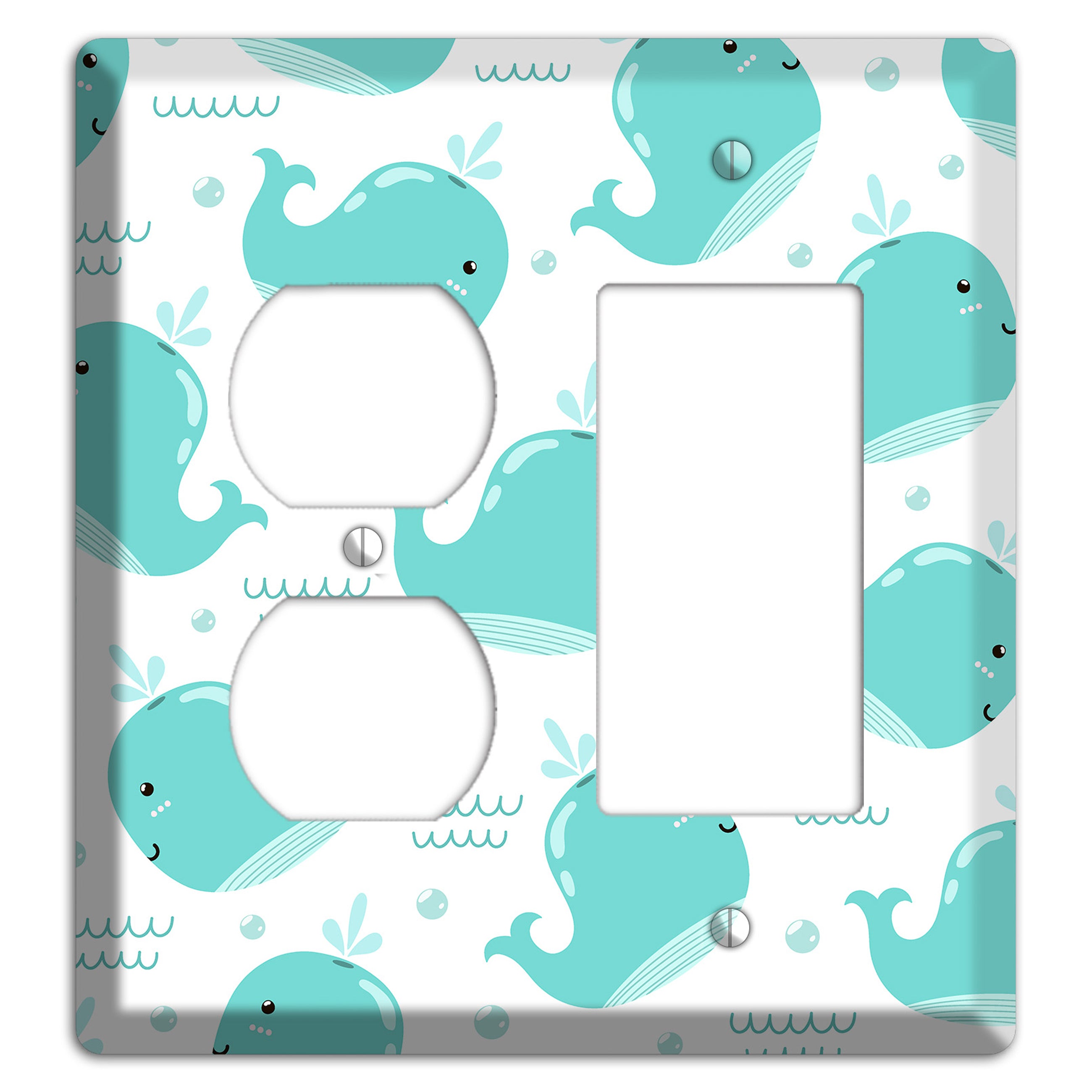 Happy Whales (White) Duplex / Rocker Wallplate