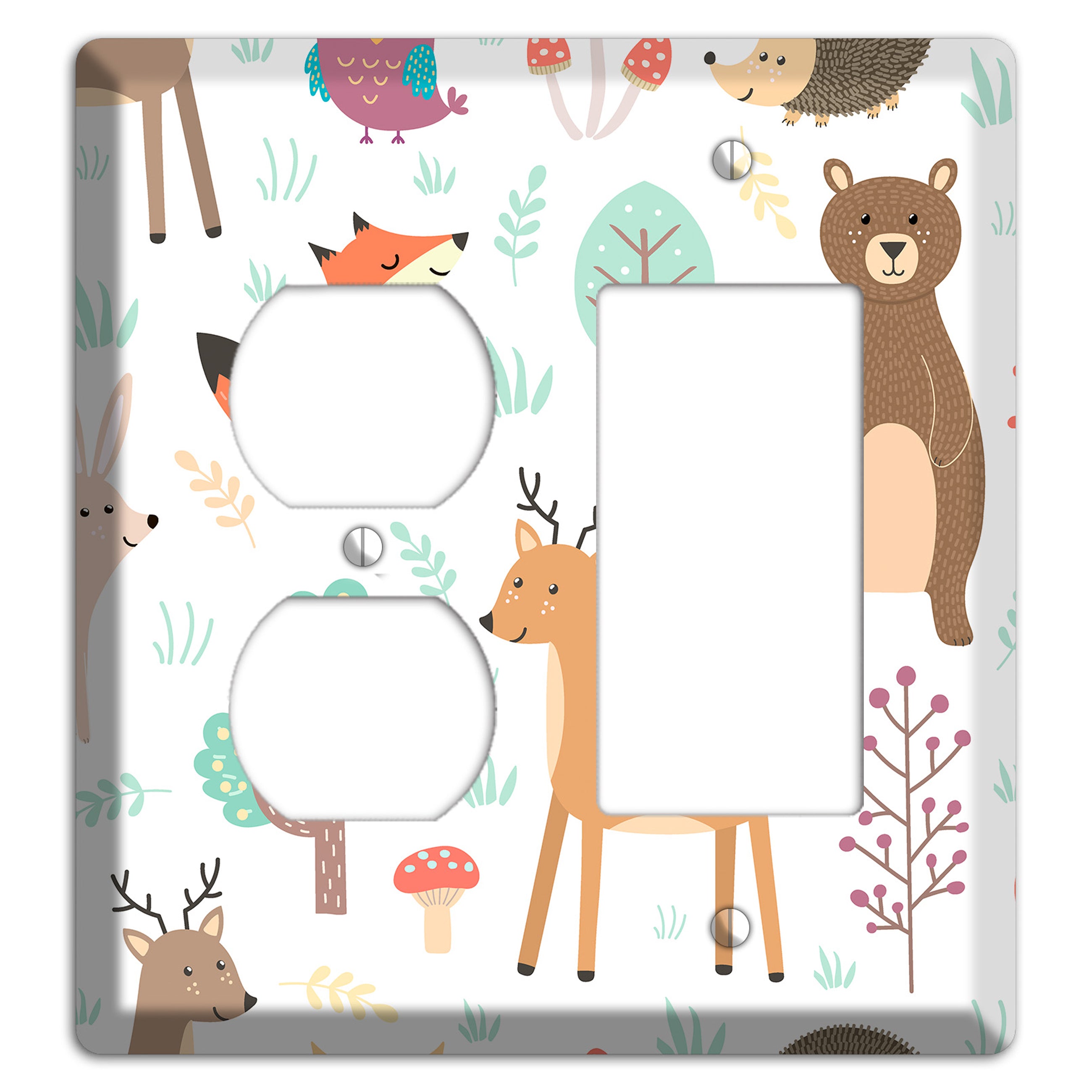 Woodland Friends (White) Duplex / Rocker Wallplate