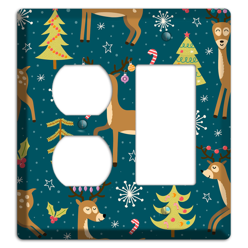Reindeer Parade (Teal) Duplex / Rocker Wallplate