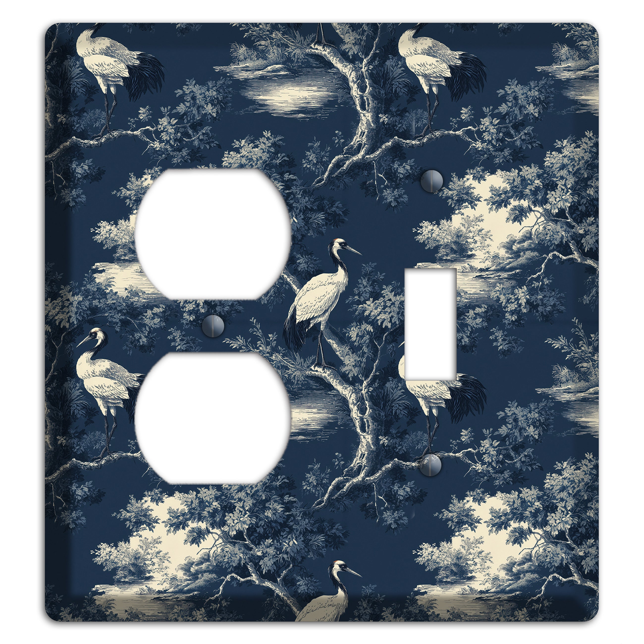 Midnight Crane Toile Duplex / Toggle Wallplate