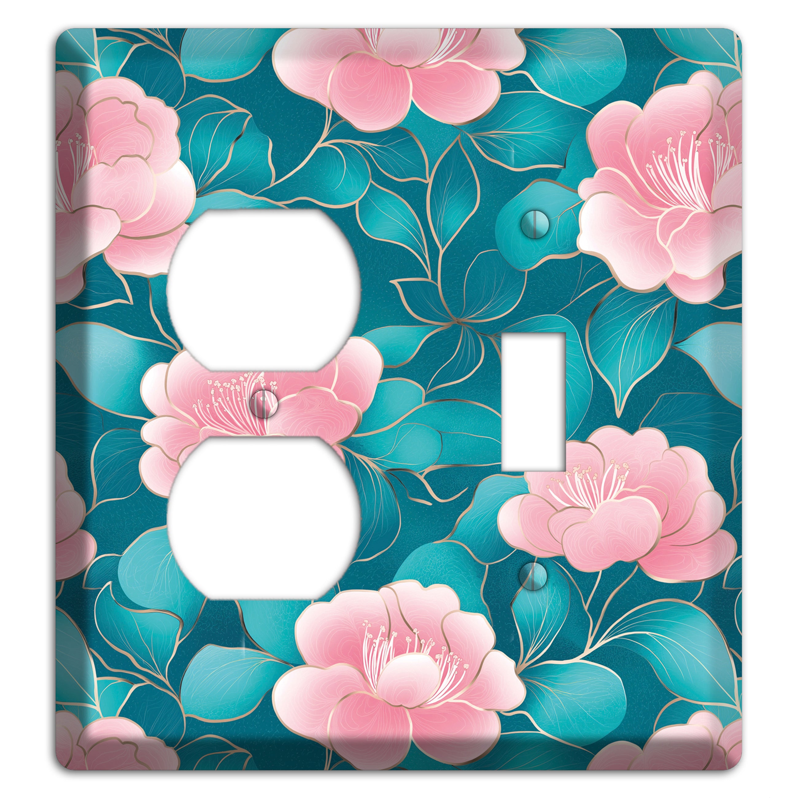 Teal Camellia Bloom Duplex / Toggle Wallplate