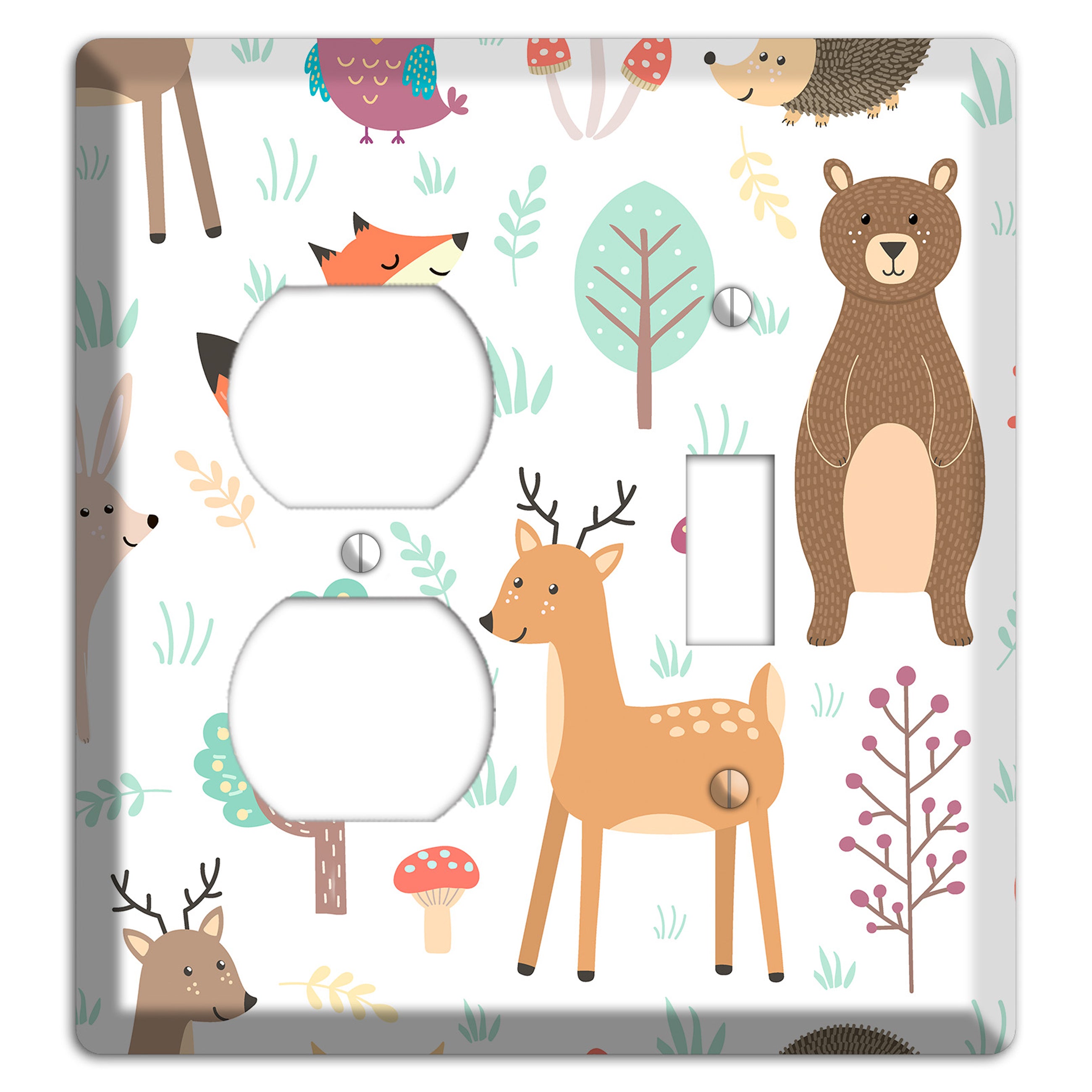 Woodland Friends (White) Duplex / Toggle Wallplate