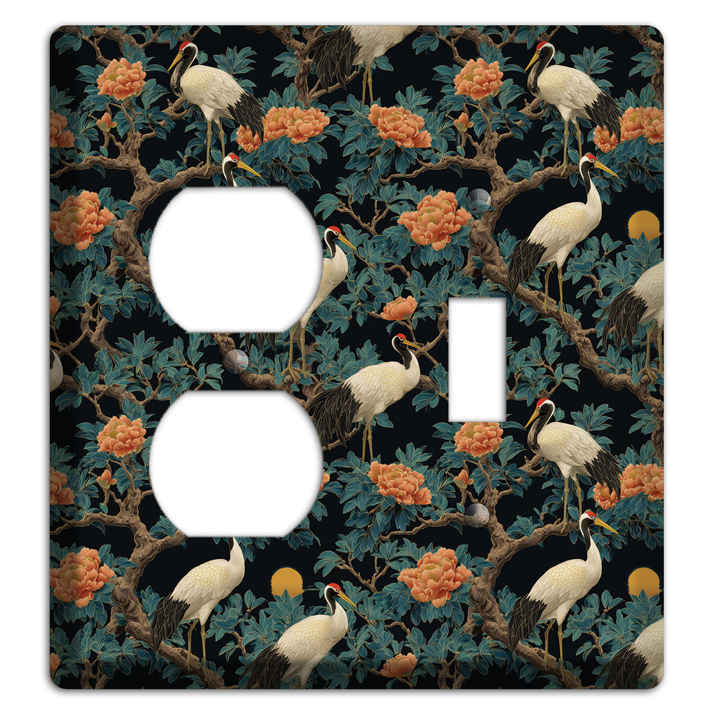 Teal Moonrise Cranes Duplex / Toggle Wallplate