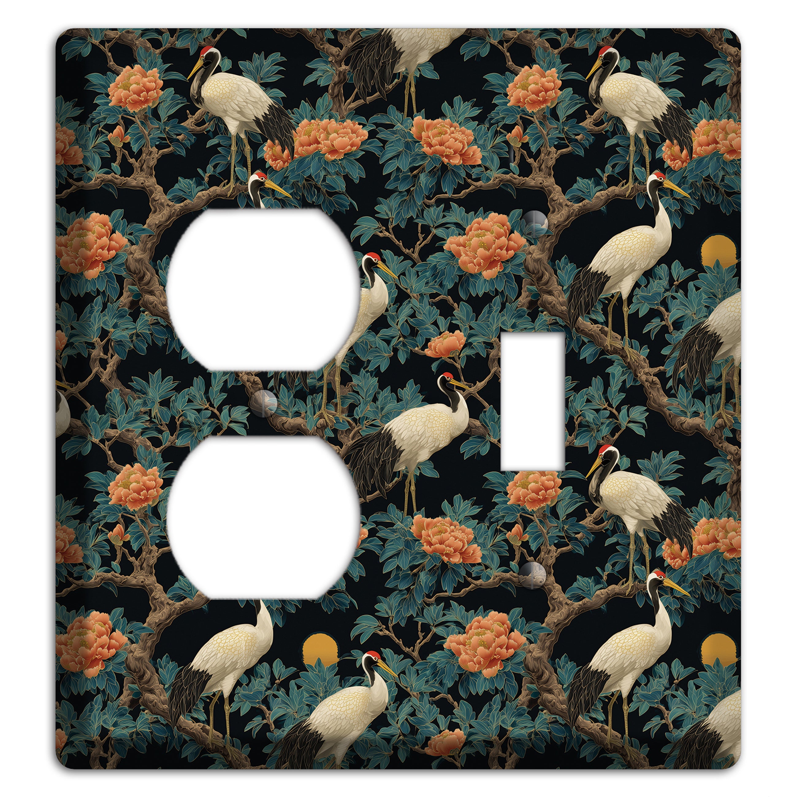 Teal Moonrise Cranes Duplex / Toggle Wallplate
