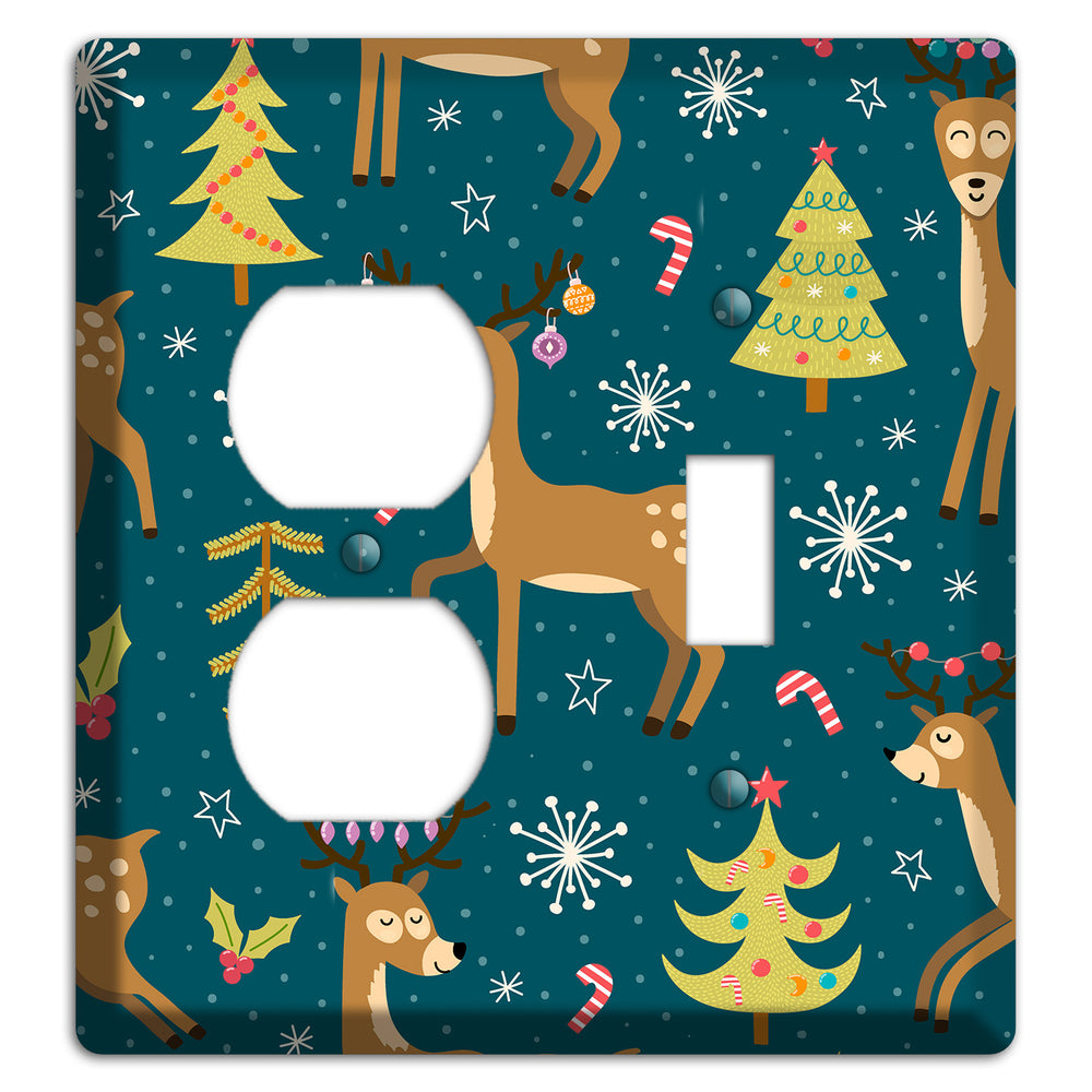 Reindeer Parade (Teal) Duplex / Toggle Wallplate