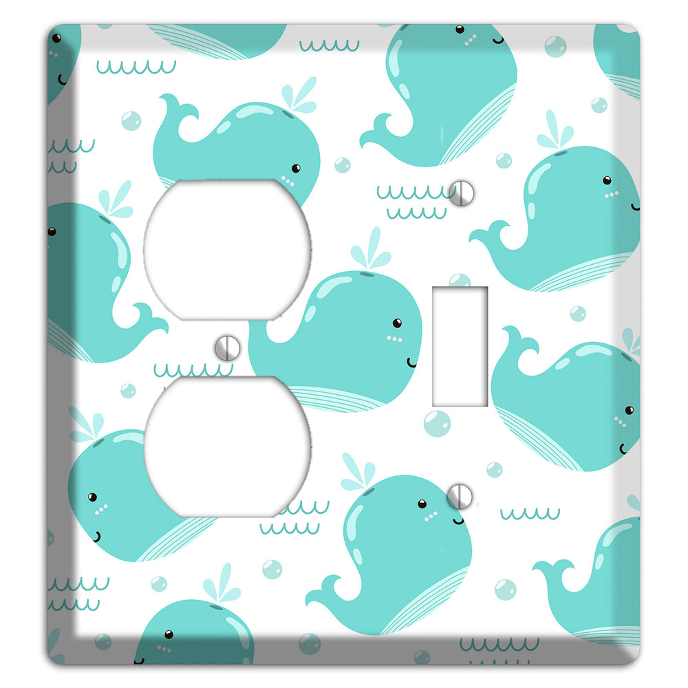 Happy Whales (White) Duplex / Toggle Wallplate