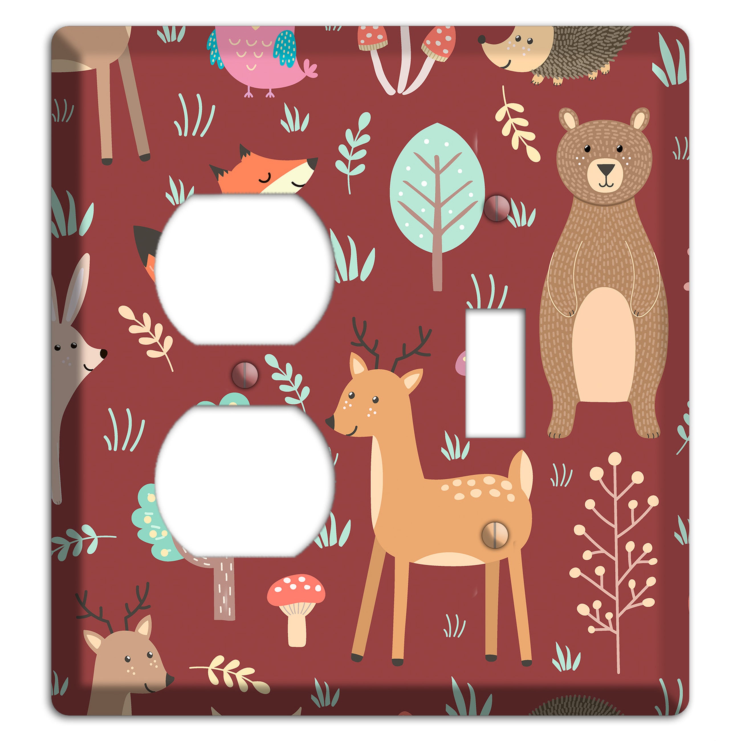 Woodland Friends (Maroon) Duplex / Toggle Wallplate