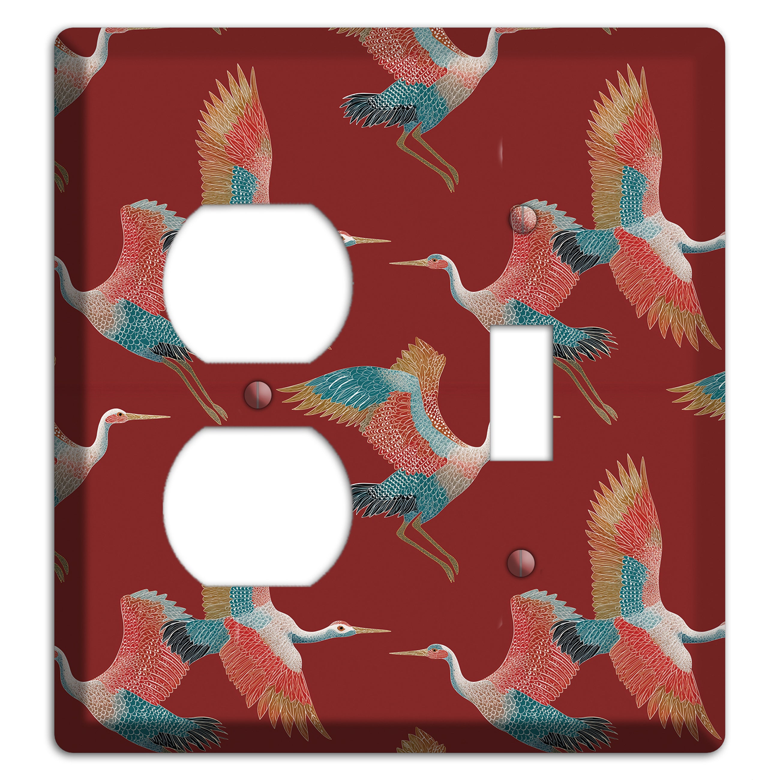 Crimson Heron Dance Duplex / Toggle Wallplate