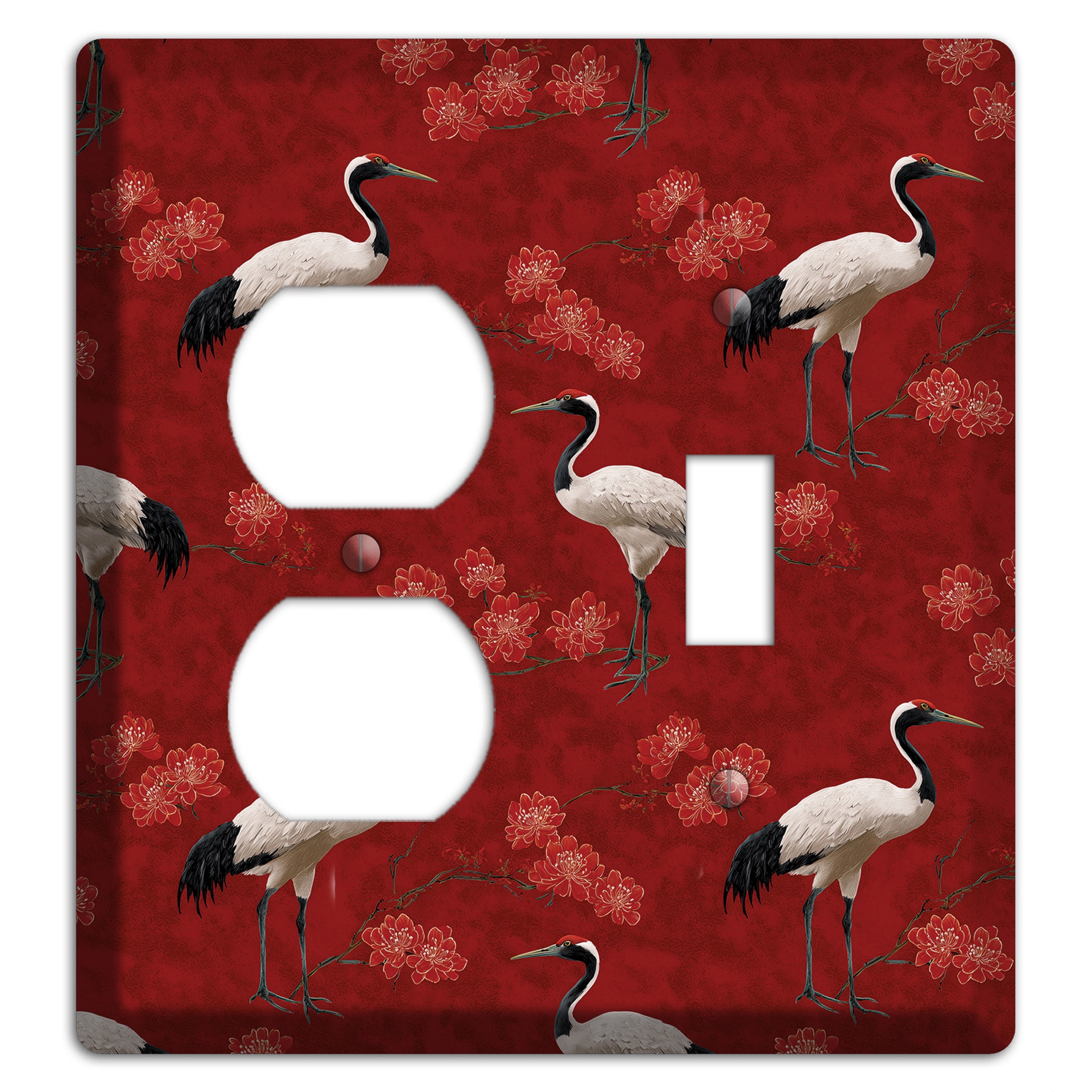 Vermillion Crane Bloom Duplex / Toggle Wallplate