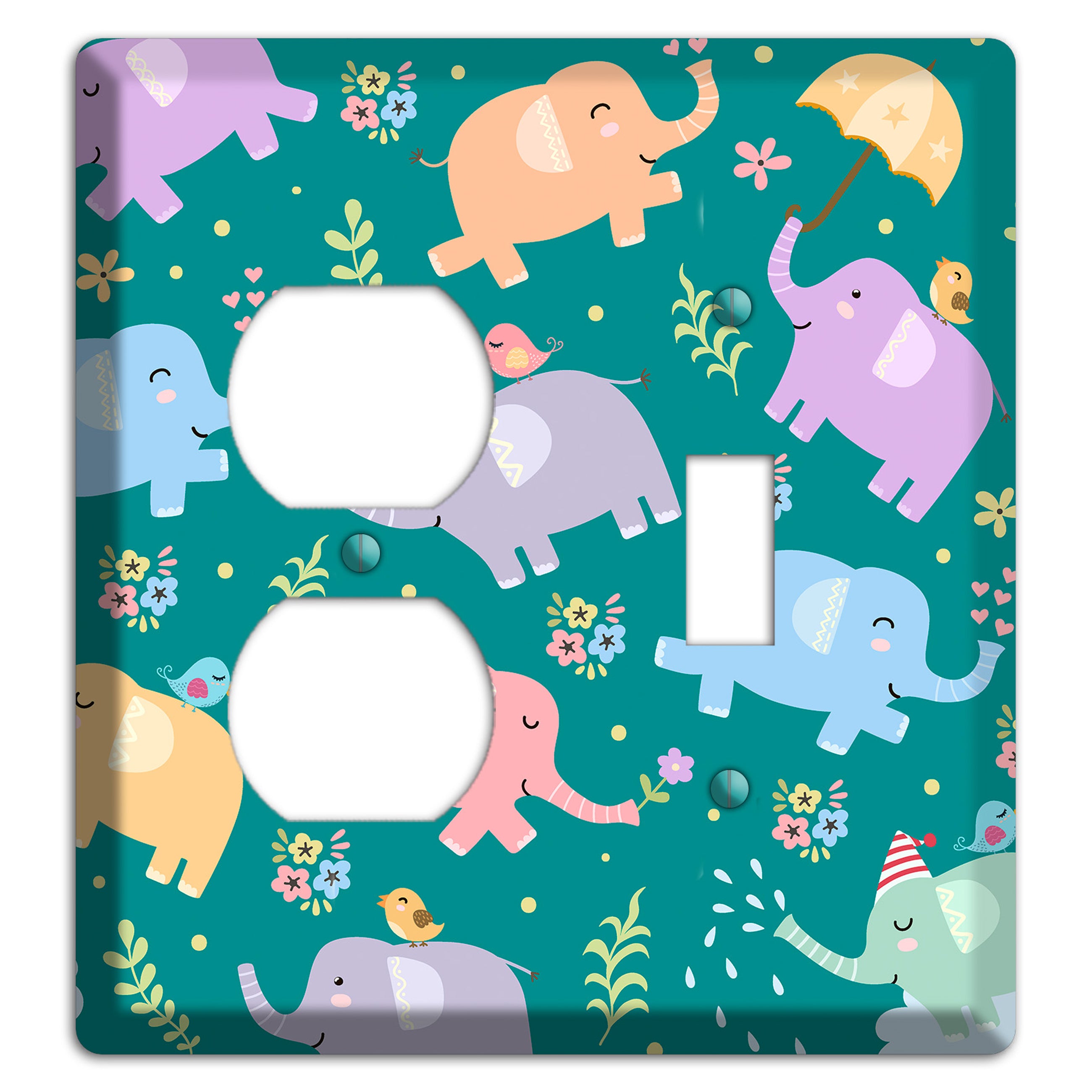 Elephant Parade (Teal) Duplex / Toggle Wallplate